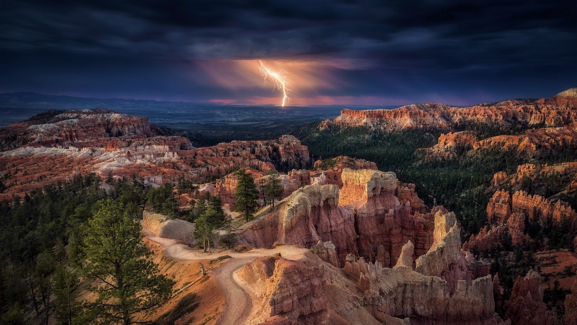 Bryce Canyon National Park Canyon Cloud Earth Lightning Storm 1920x1080
