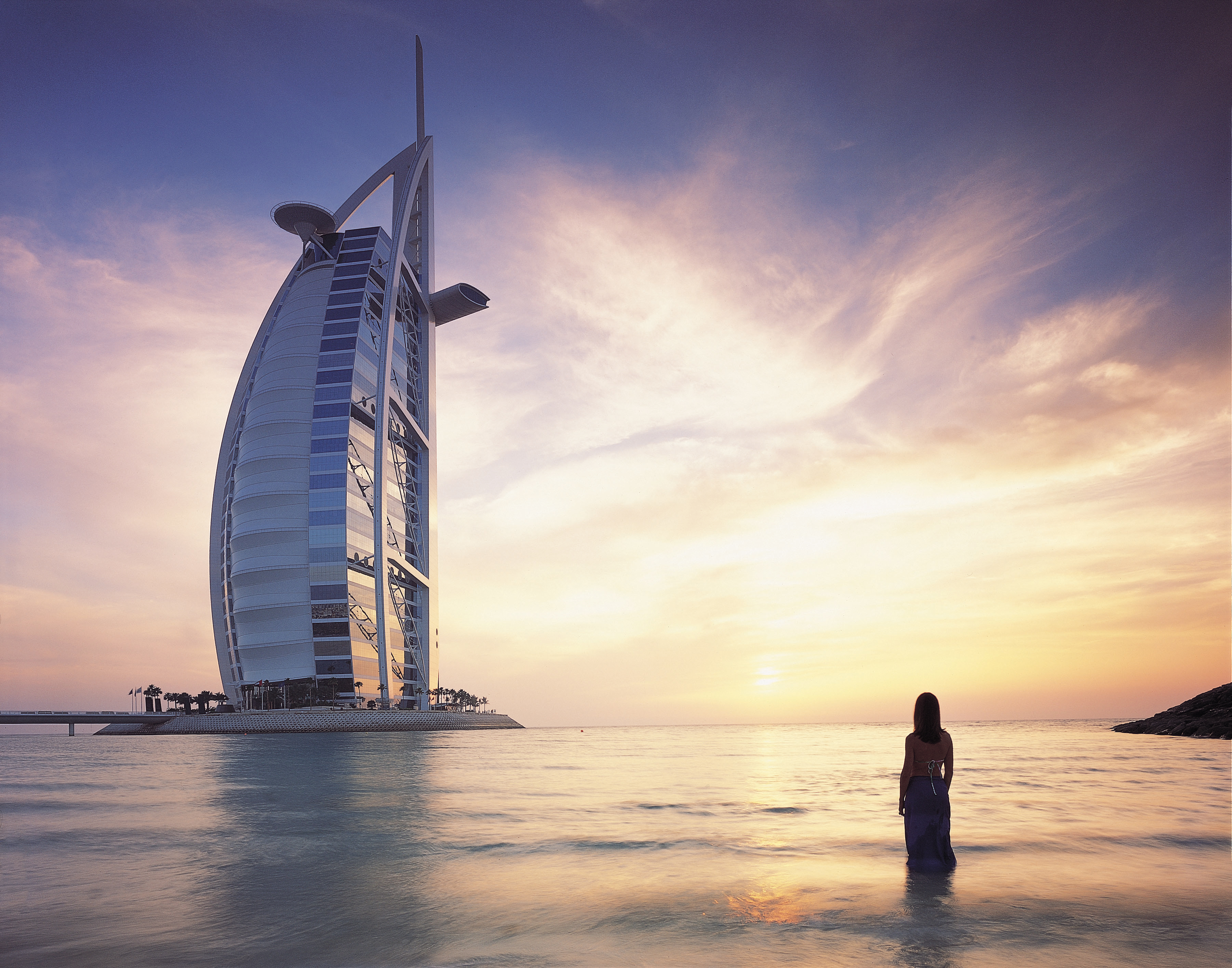 Building Burj Al Arab Dubai Horizon Sea Sunset United Arab Emirates Woman 3604x2831
