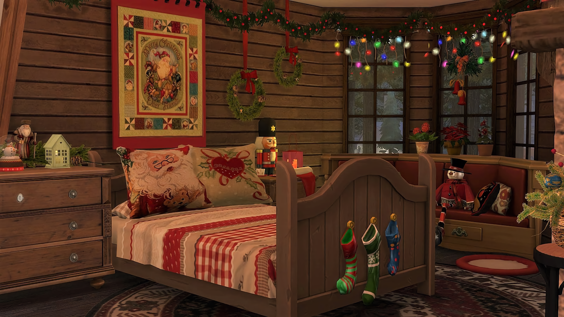 Artistic Bedroom Christmas Decoration Light Stocking Wreath 1920x1080