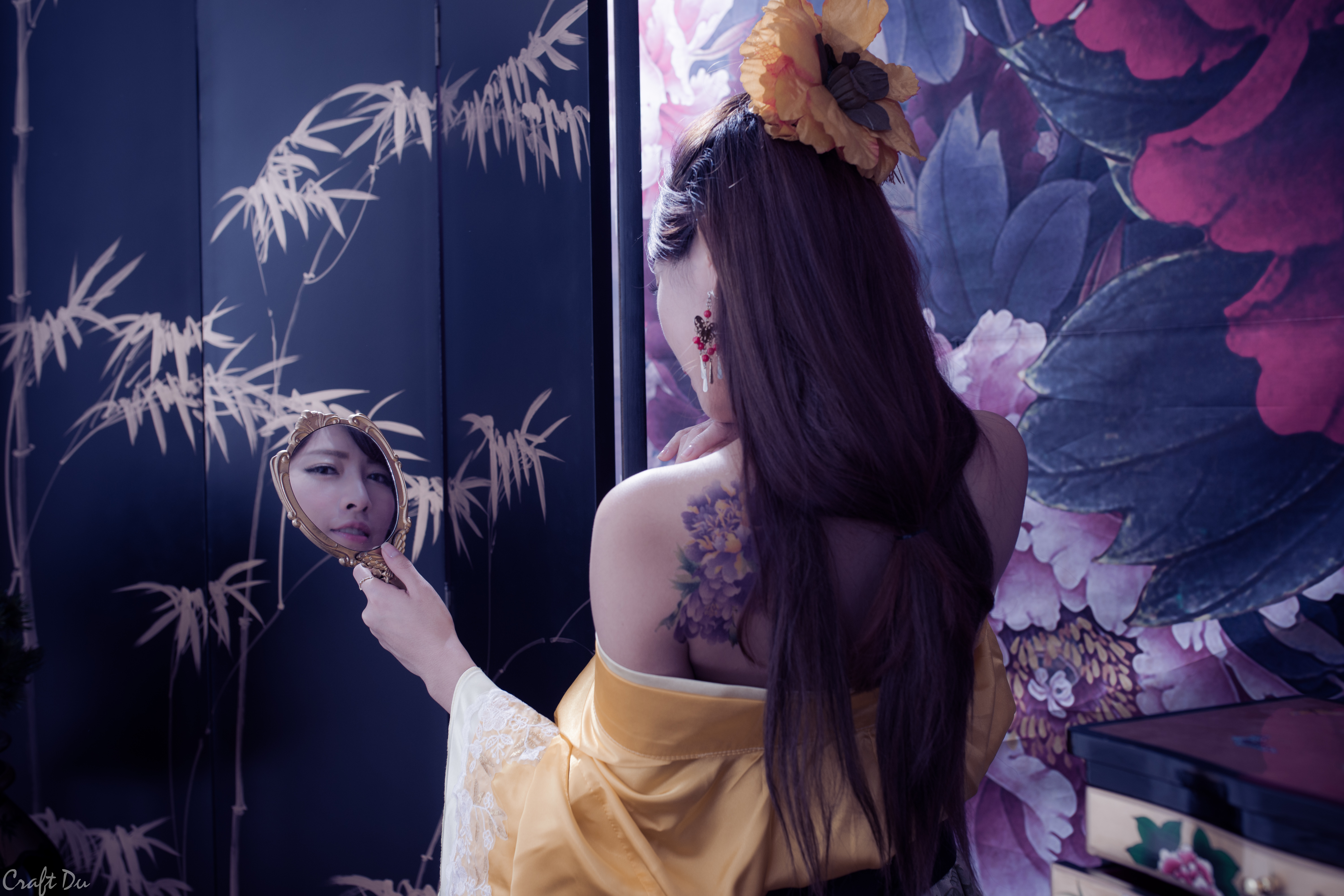 Asian Flower Hair Hair Dress Liao K Ndi Mirror Reflection Taiwanese Tattoo Traditional Costume 6000x4000