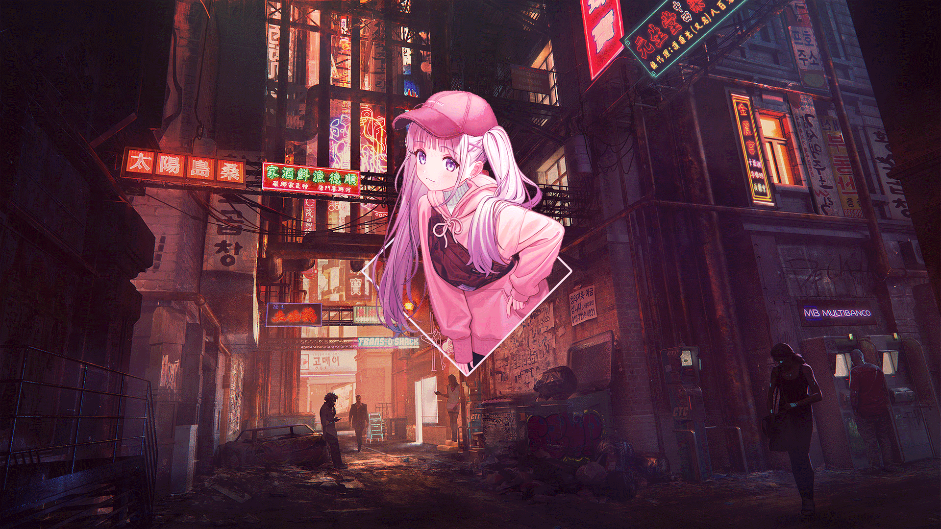 Anime Anime Girls Street Art Digital Art Photoshop Platinum Conception Wallpapers Picture In Picture 1920x1080