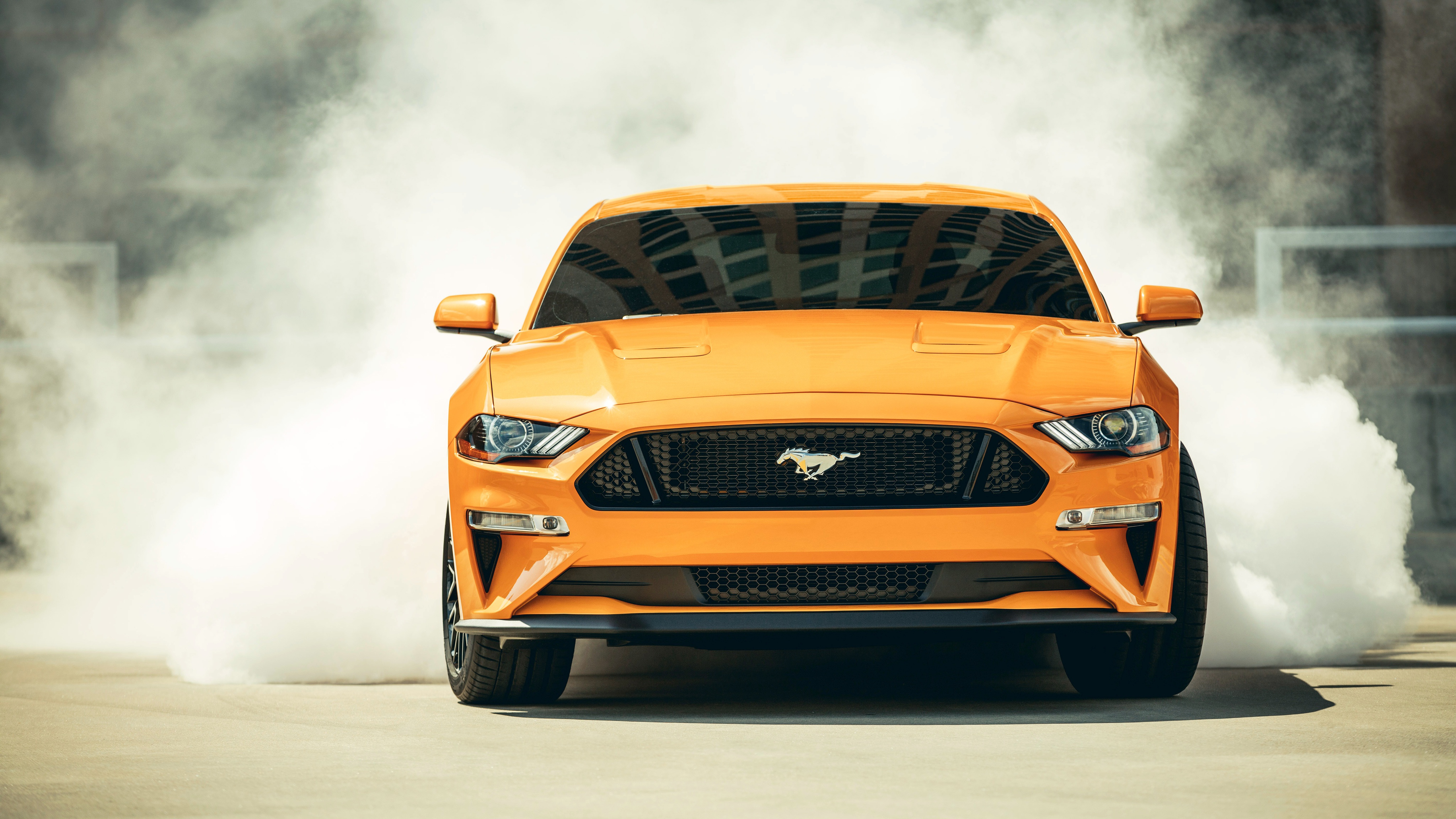 Burnout Car Ford Ford Mustang Ford Mustang Gt Muscle Car Orange Car Smoke Vehicle 4096x2304