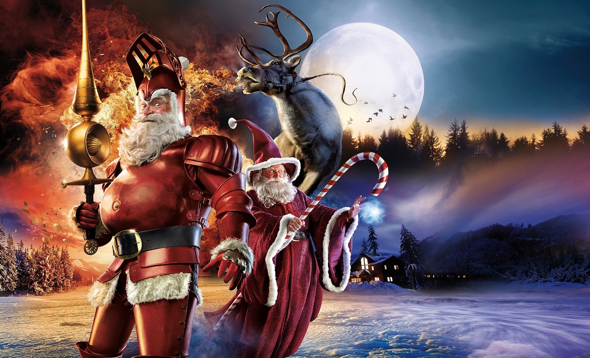 Christmas Fantasy Moon Reindeer Santa Claus Wizard 1920x1165