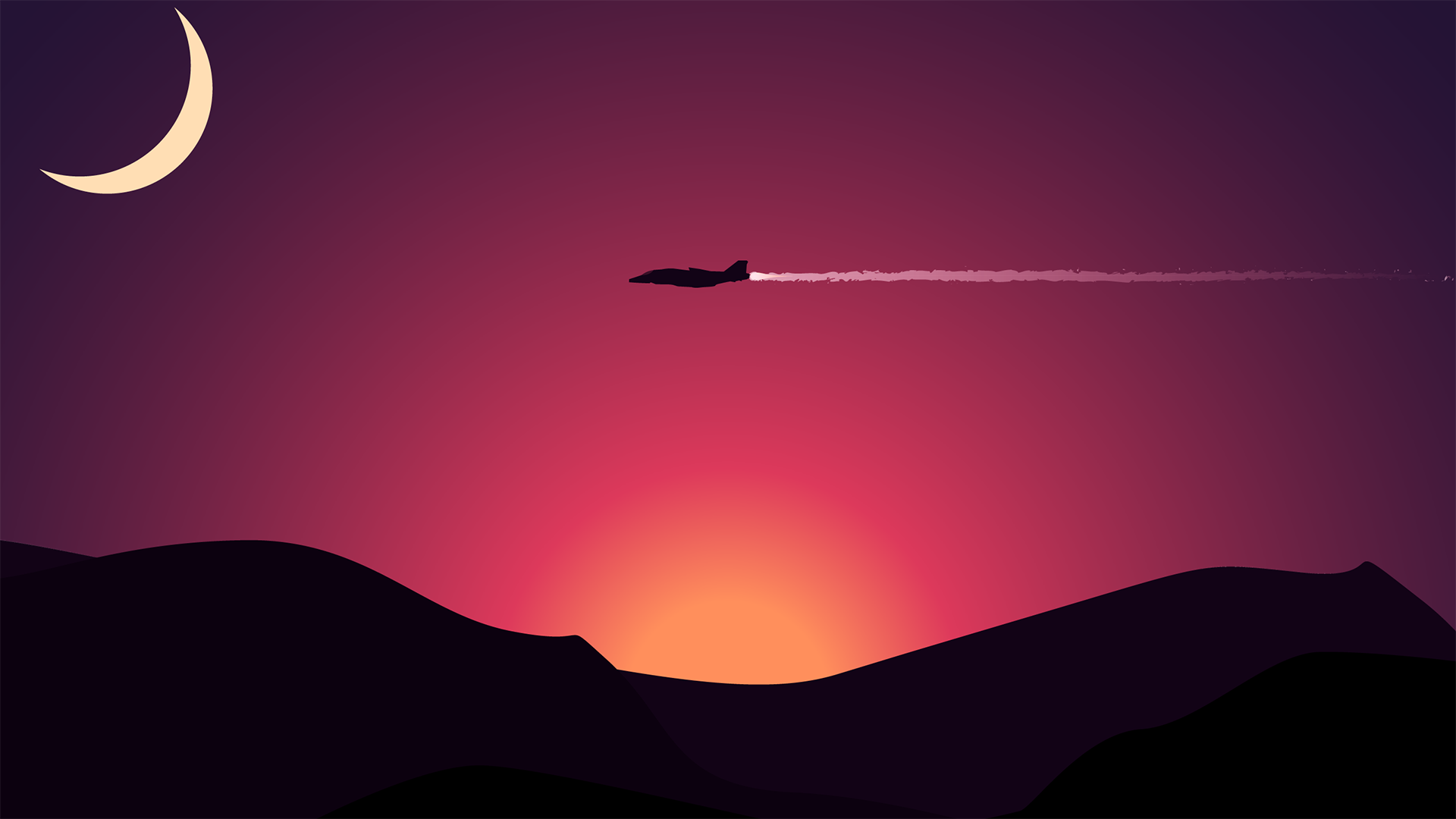 Airplane Crescent Minimalist Sunset 1920x1080