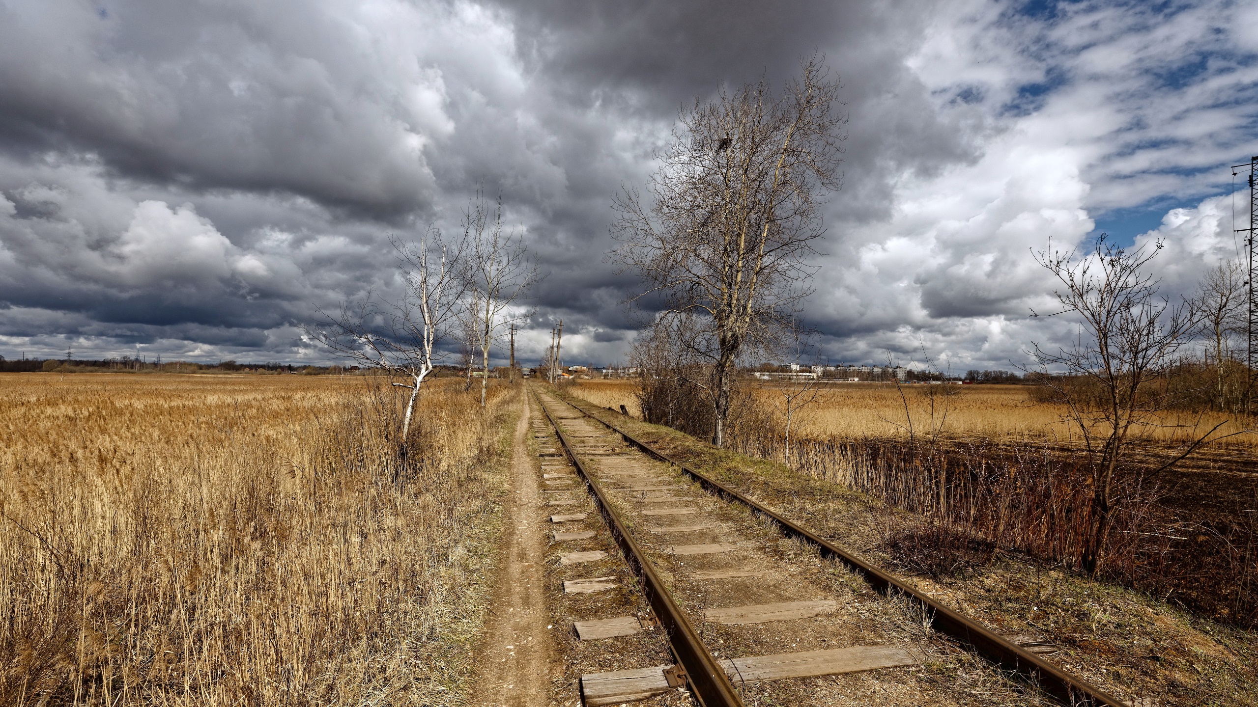 Outdoors Railroad Track Landscape Field Sky HDR 2560x1440