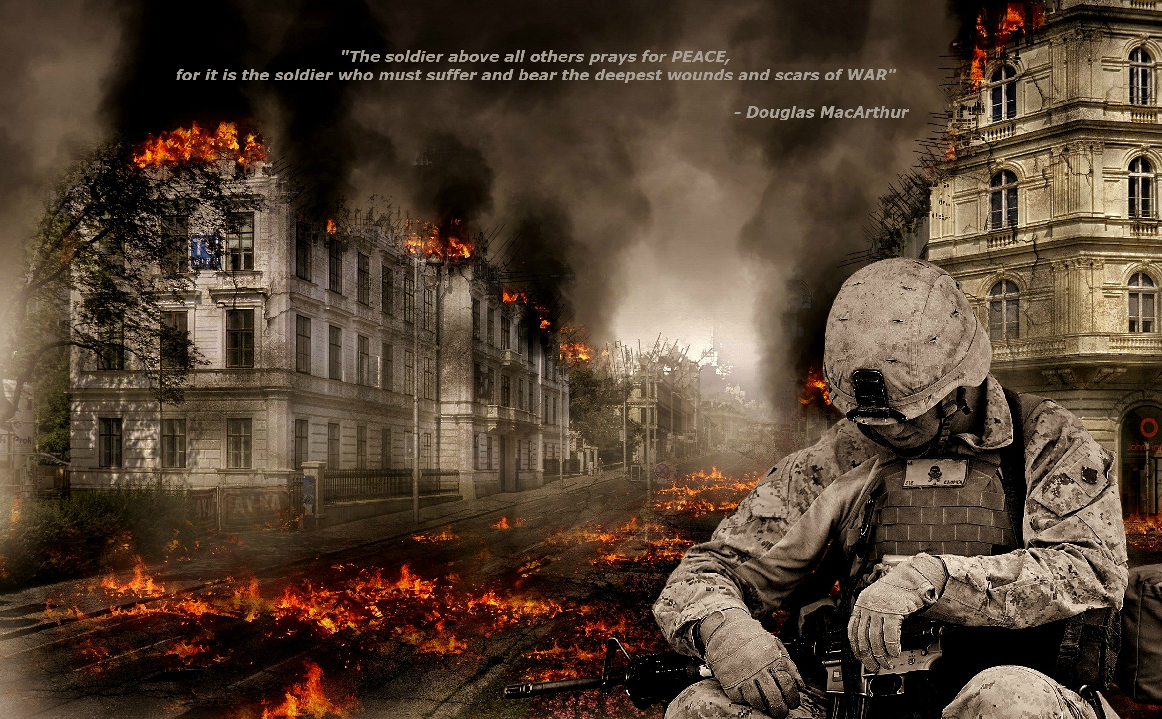 Fire Sadness Soldier War 2382x1474