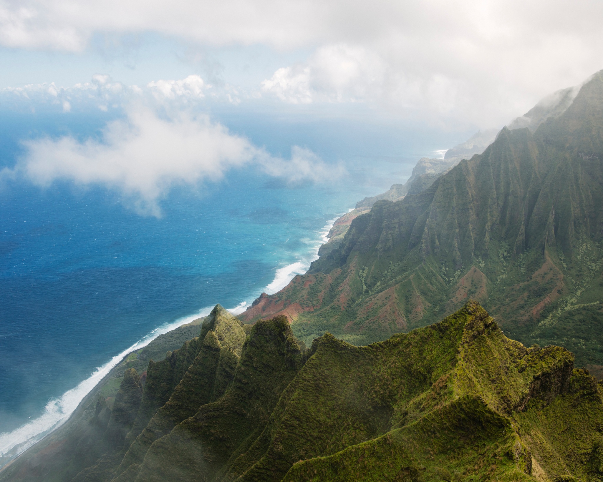 Aerial Fog Hawaii Mountain Sea Seascape Tropical 2048x1638