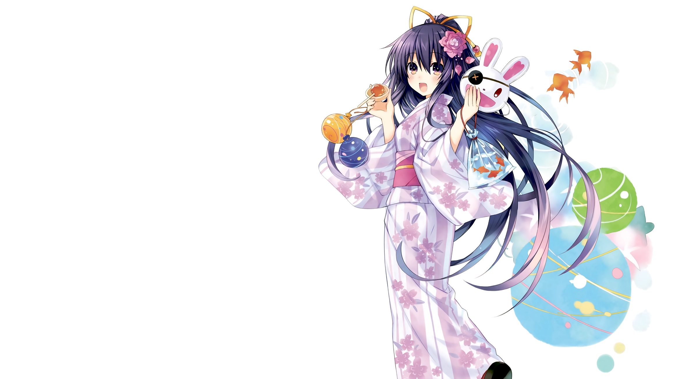 Date A Live Girl Japanese Clothes Long Hair Ponytail Purple Eyes Purple Hair Ribbon Smile Tohka Yato 2320x1305