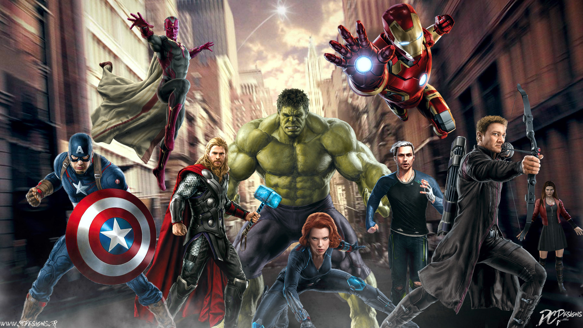 Black Widow Captain America Hawkeye Hulk Iron Man Quicksilver Marvel Comics Scarlet Witch Thor Visio 1920x1080