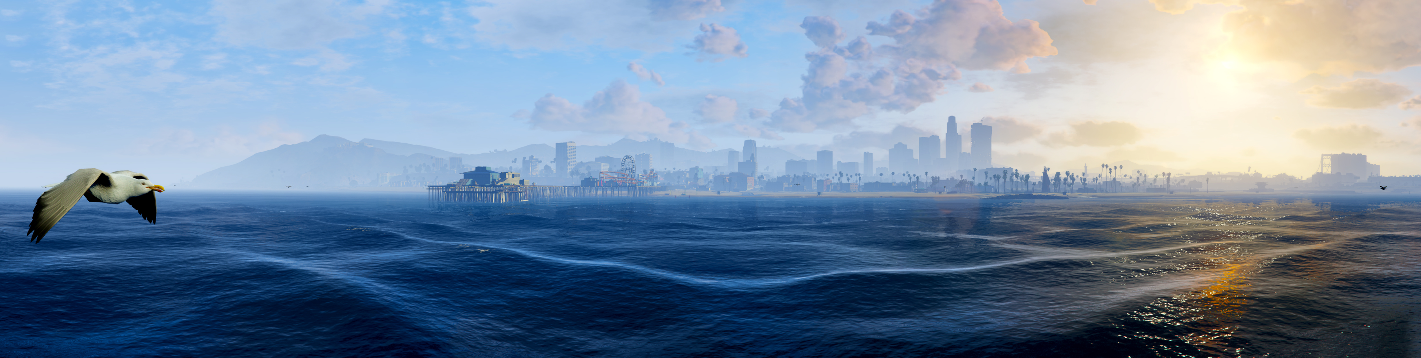Cloud Grand Theft Auto V Los Santos Sea Seagull Sky Sun 4905x1238