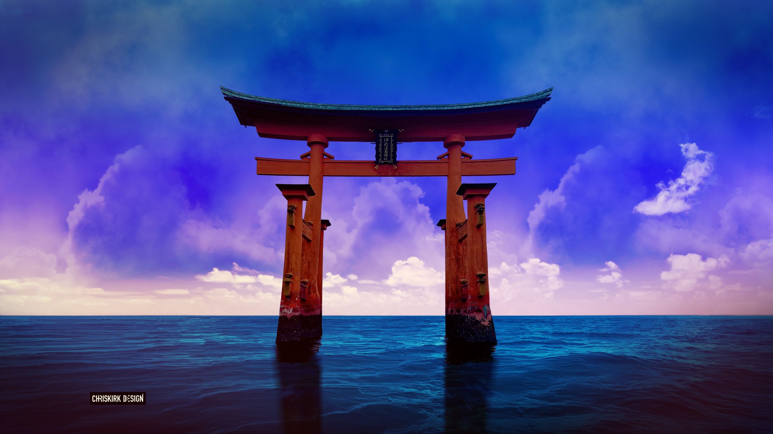 Artistic Horizon Japanese Ocean Sea Shrine Torii 2560x1440