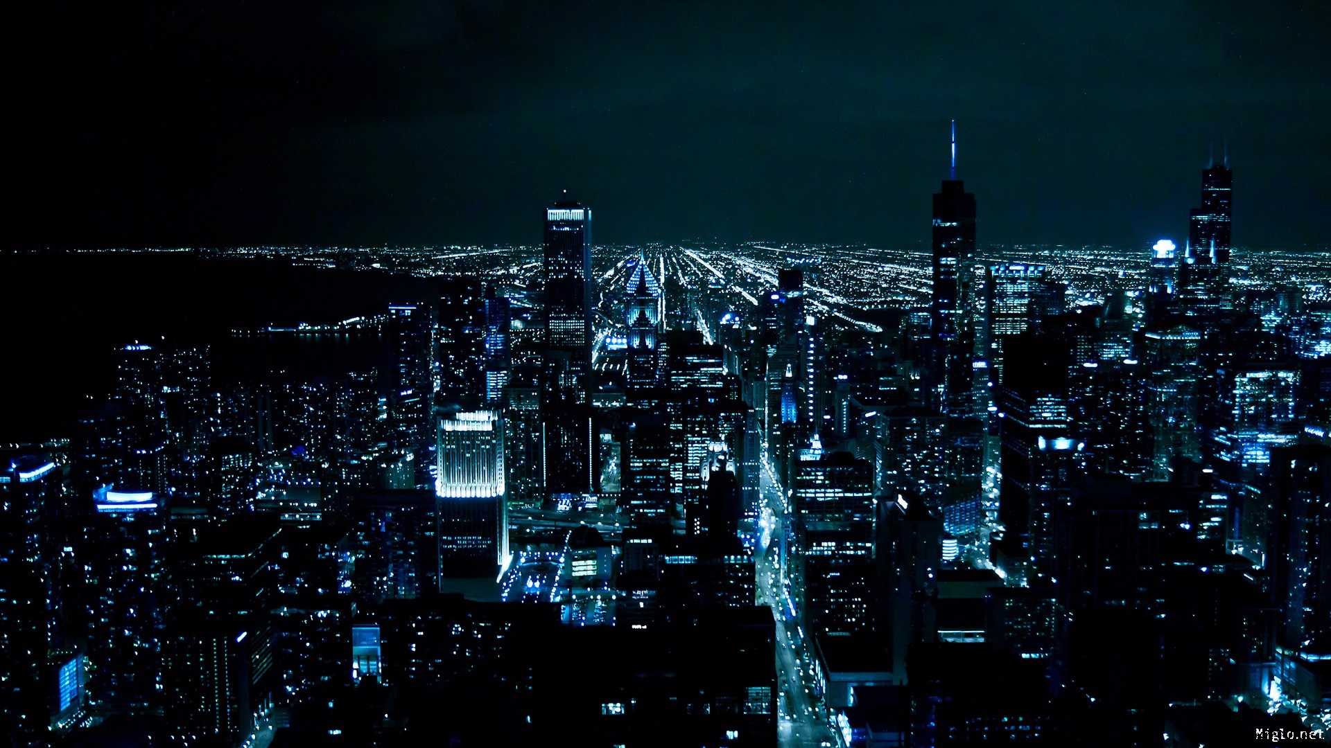 Blue Chicago City Cityscape Night 1920x1080