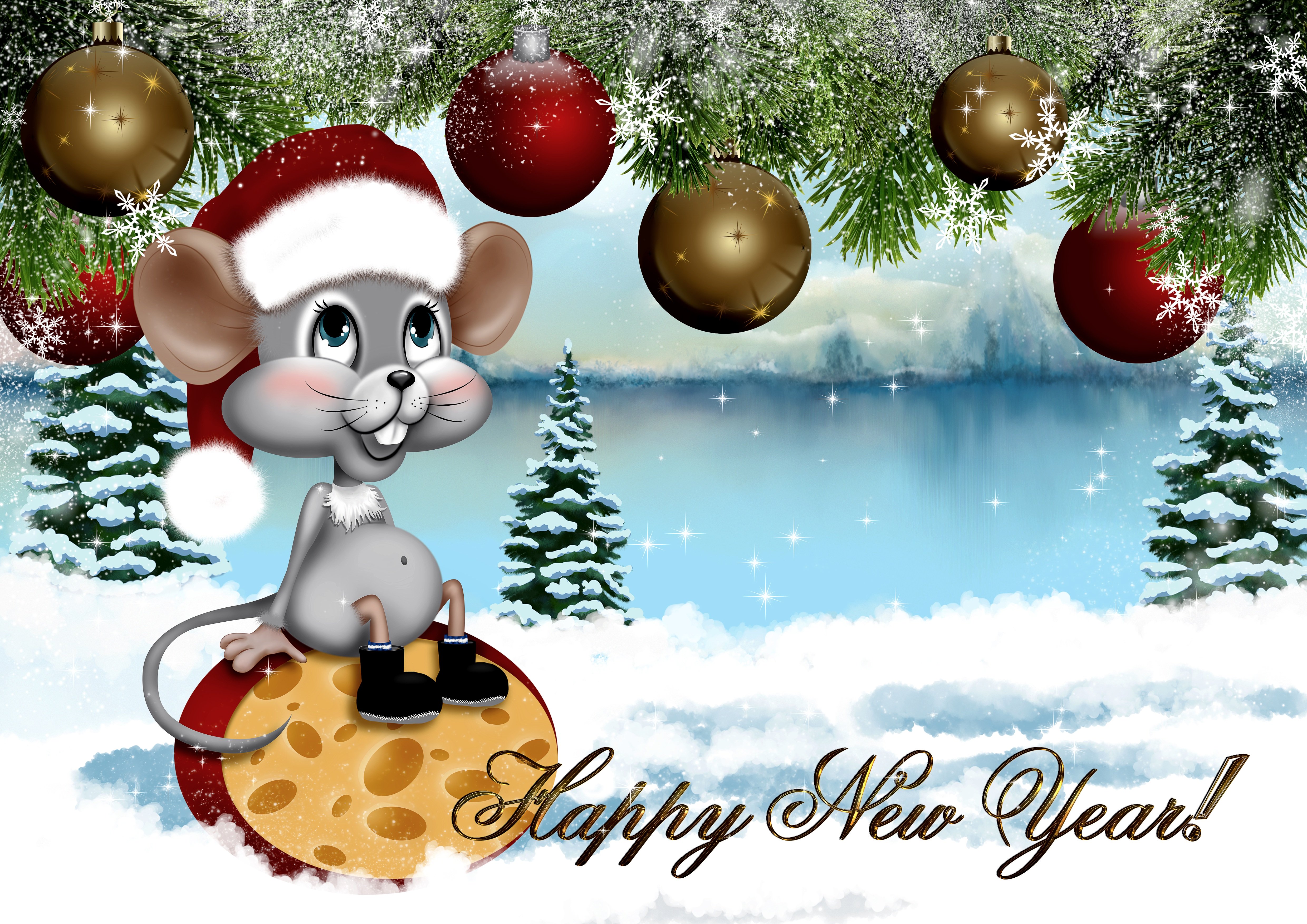 Christmas Ornaments Mouse New Year Santa Hat Tree 4961x3508