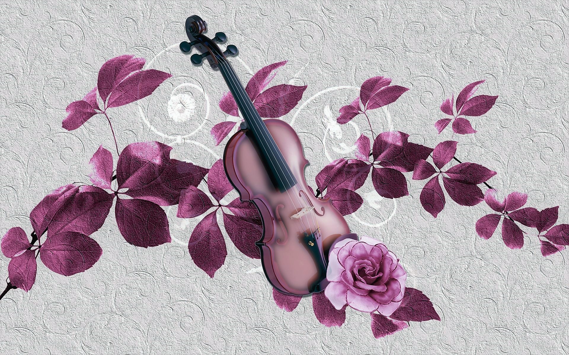 Artistic Leaf Purple Rose Violin 1920x1200