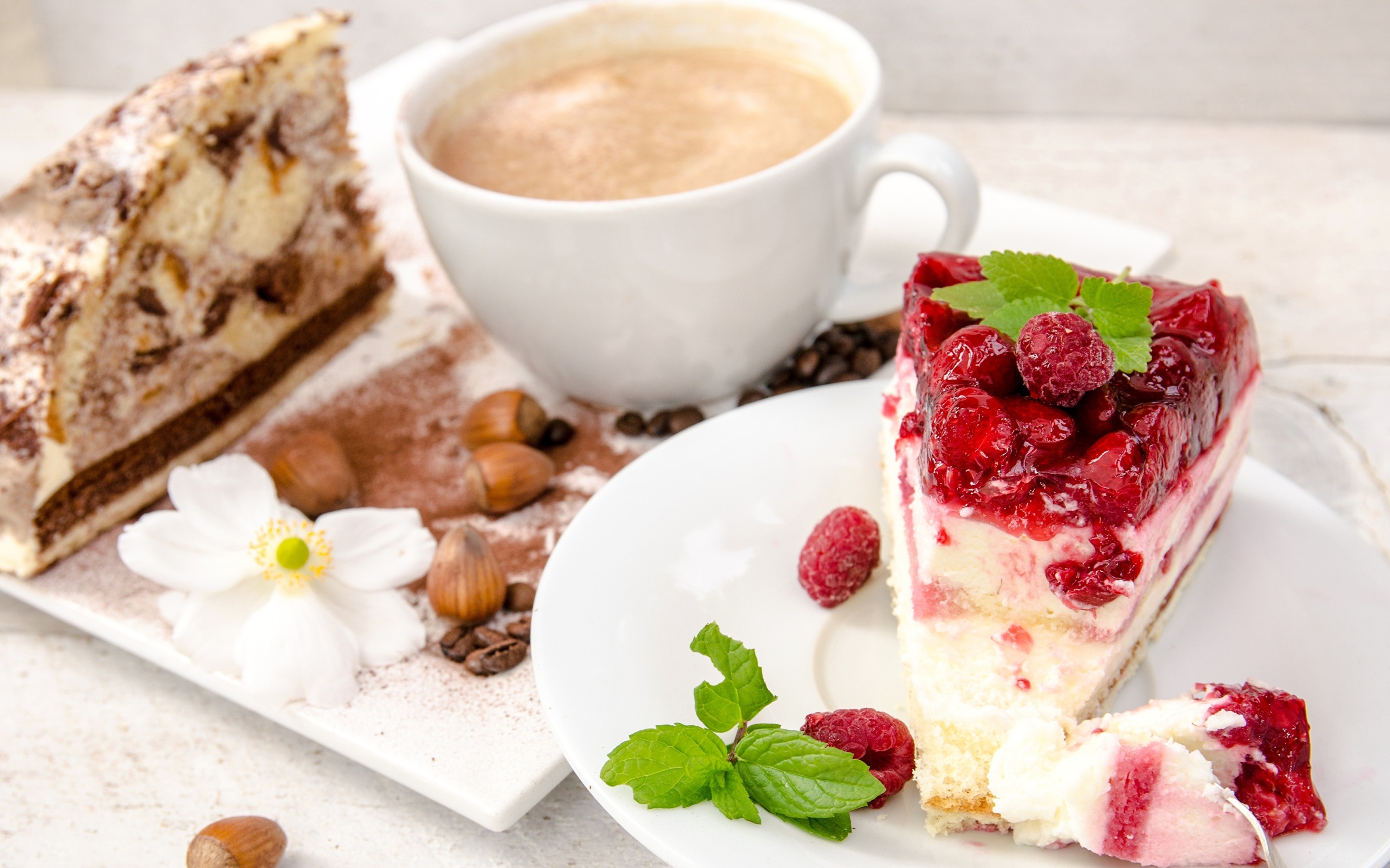 Cake Coffee Cup Dessert Pastry Raspberry 3000x1875