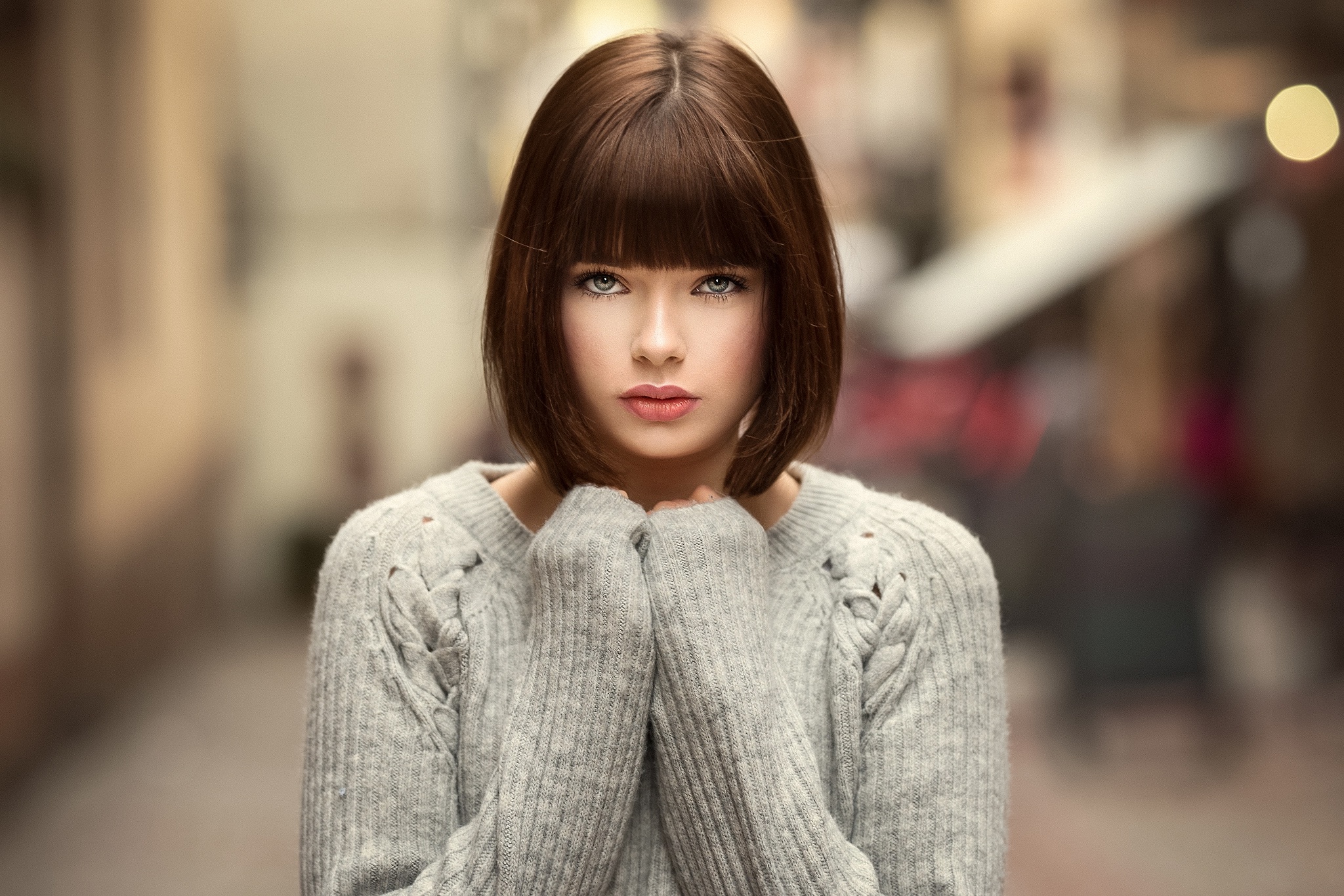 Brunette Depth Of Field French Girl Marie Grippon Model Short Hair 2048x1365