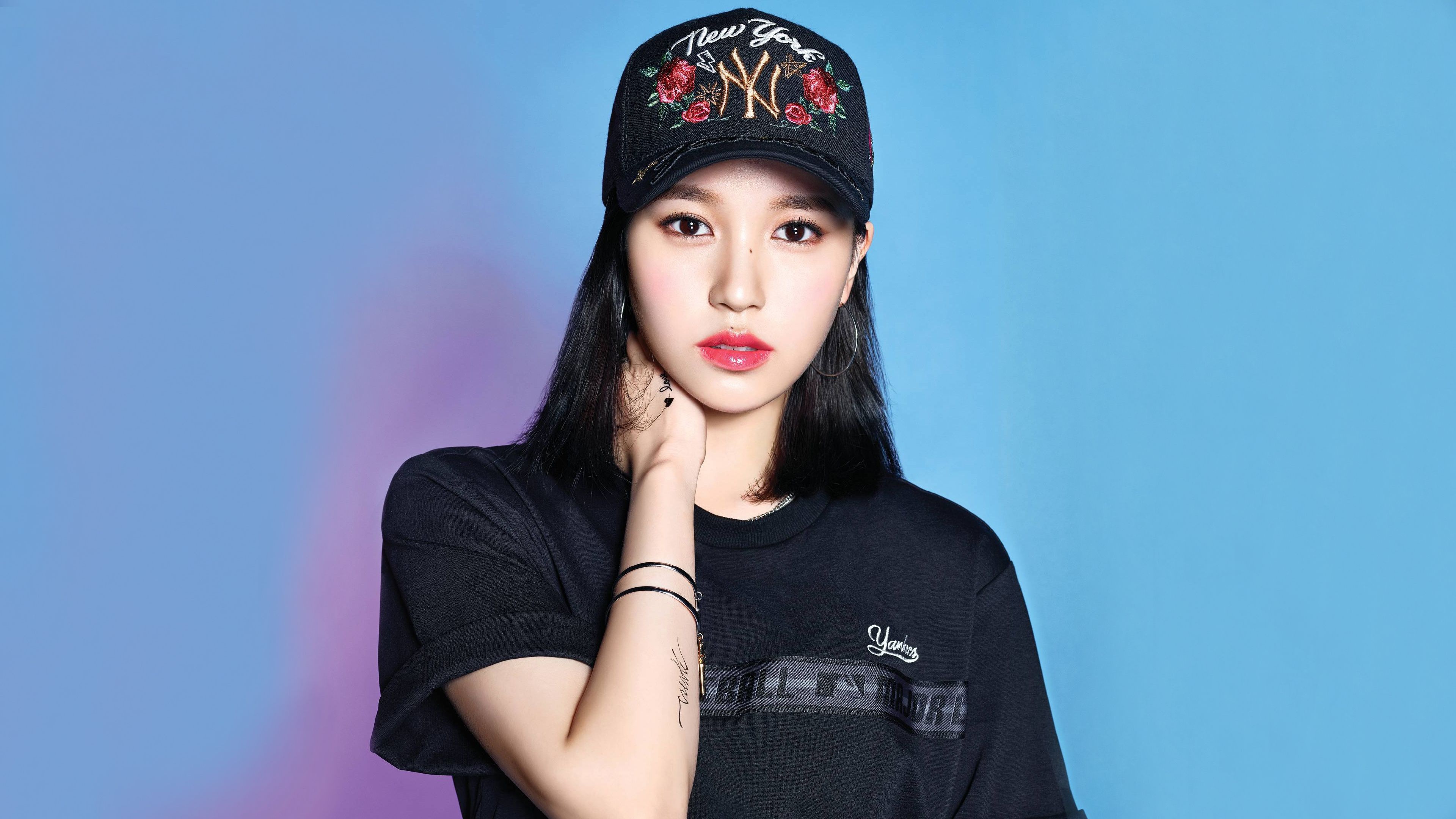 Black Hair Cap Girl K Pop Lipstick Mina Singer Singer Twice Band Woman 3840x2160
