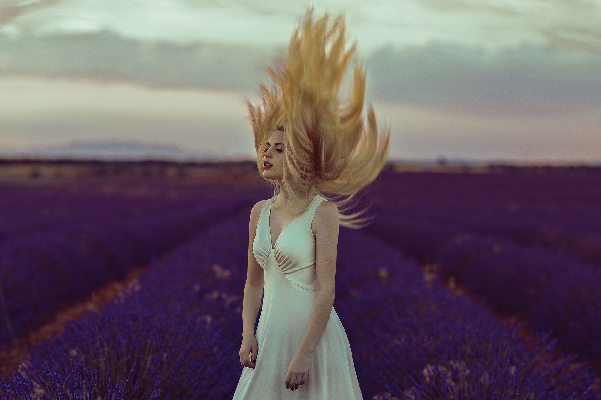 Blonde Depth Of Field Dress Evening Girl Hair Lavender White Dress 2048x1365