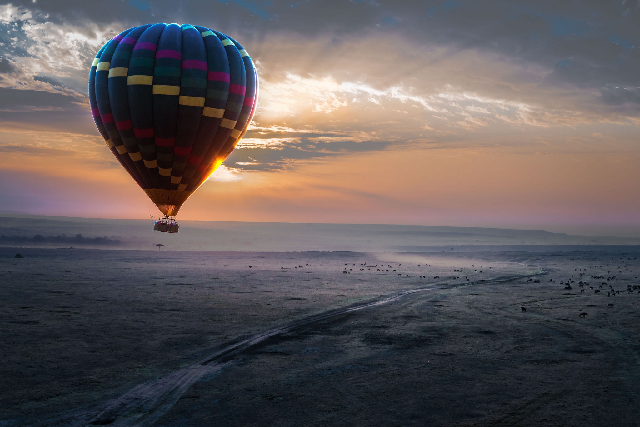 Hot Air Balloon Landscape Sky Sunrise 2048x1367