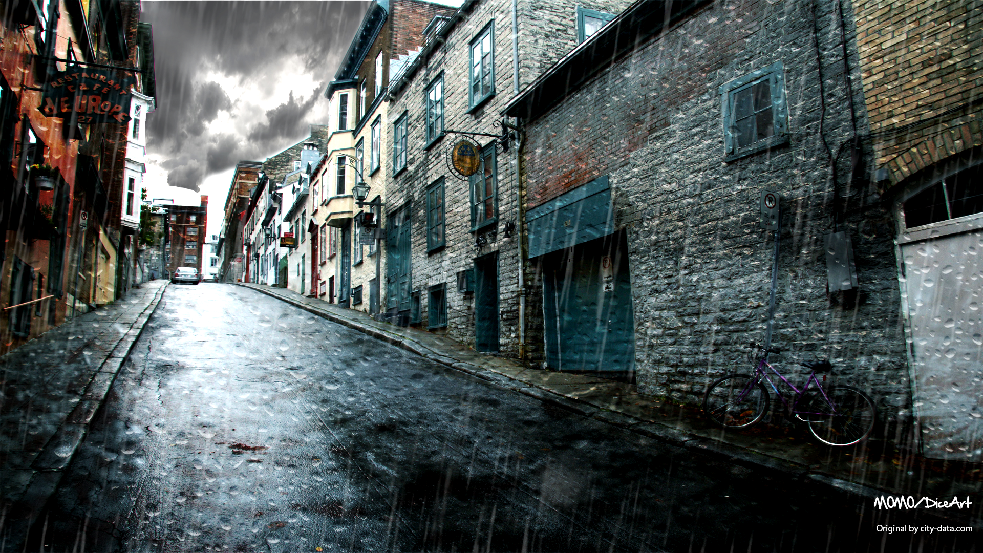 City Dark Lonely Rain Street Water 1920x1080