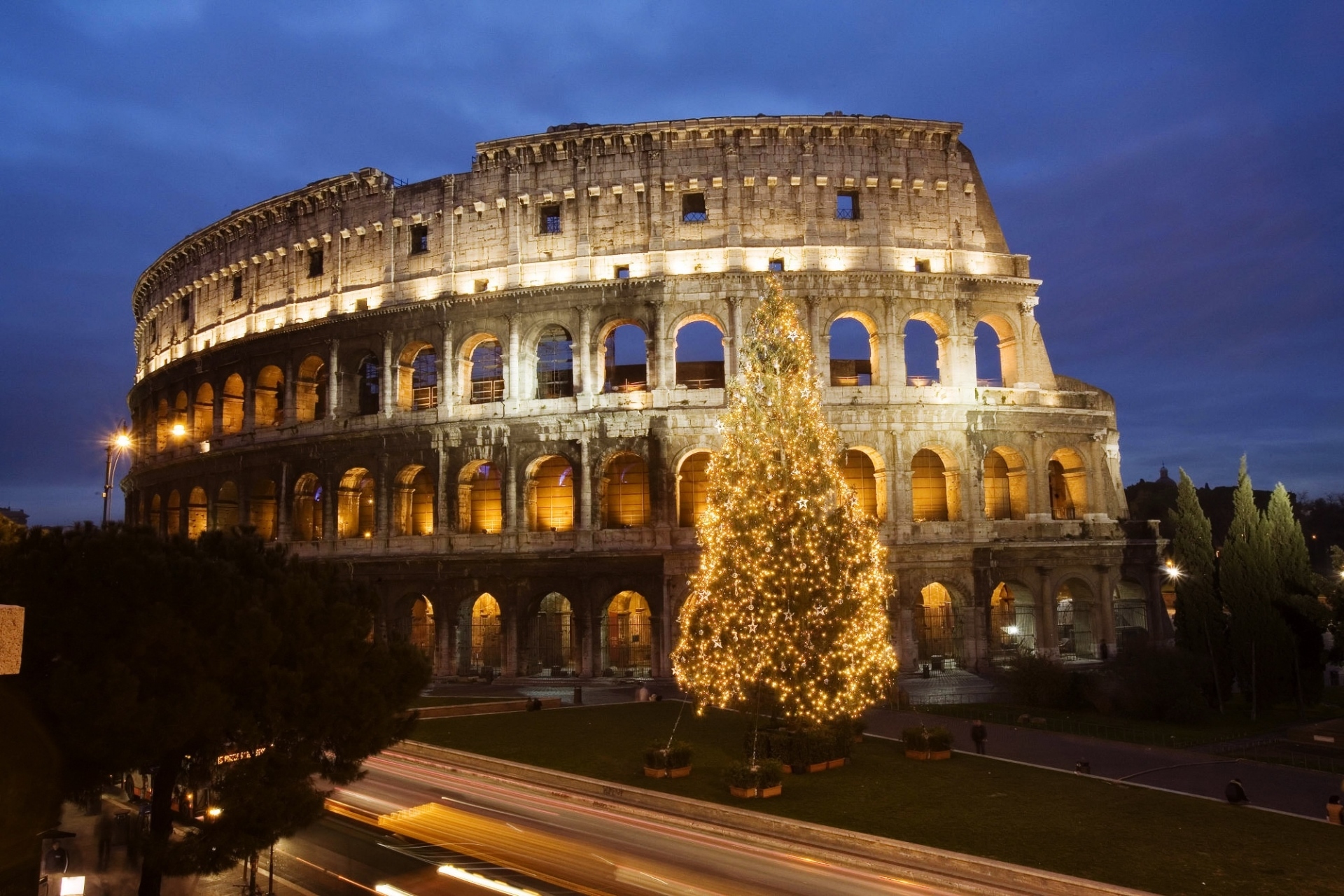 Christmas Colosseum Italy Ligths Ruin Tree 1920x1280