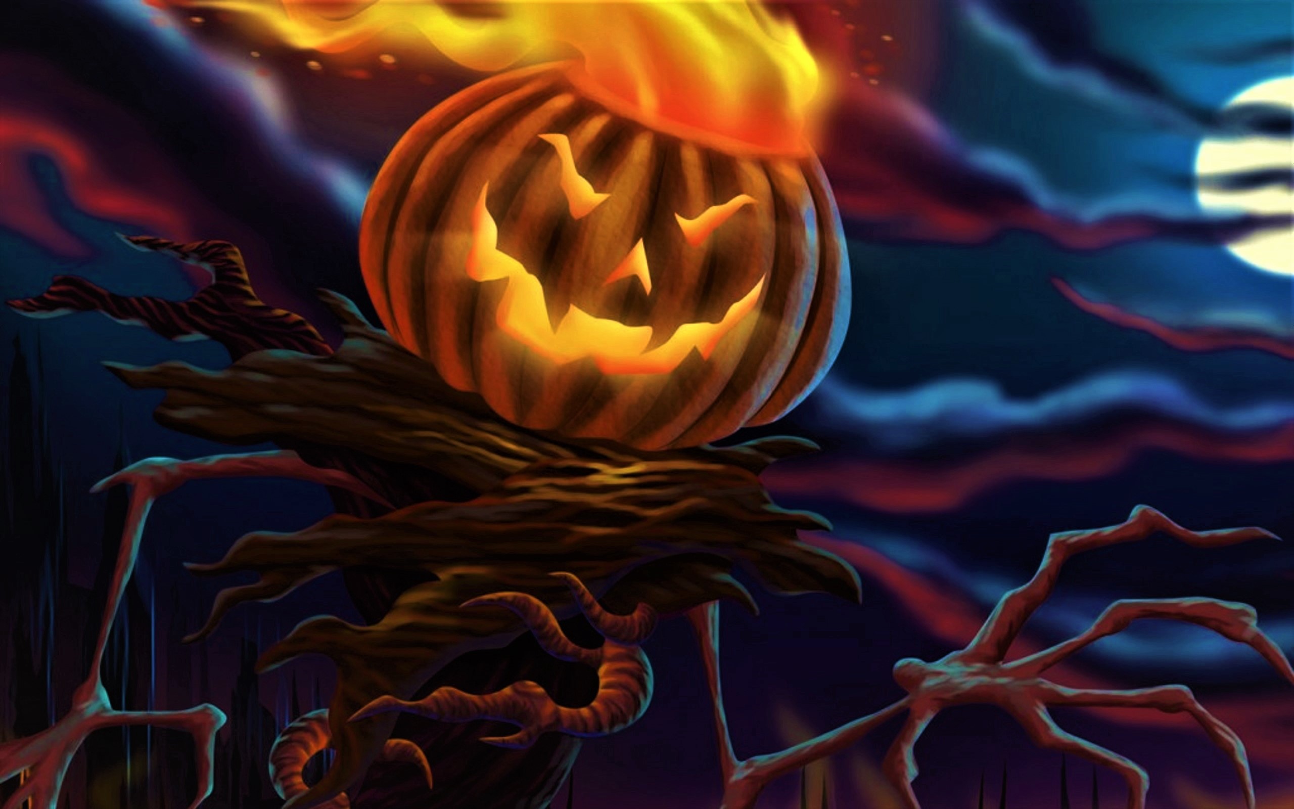 Halloween Holiday Jack O 039 Lantern Moon Night Scary 2560x1600