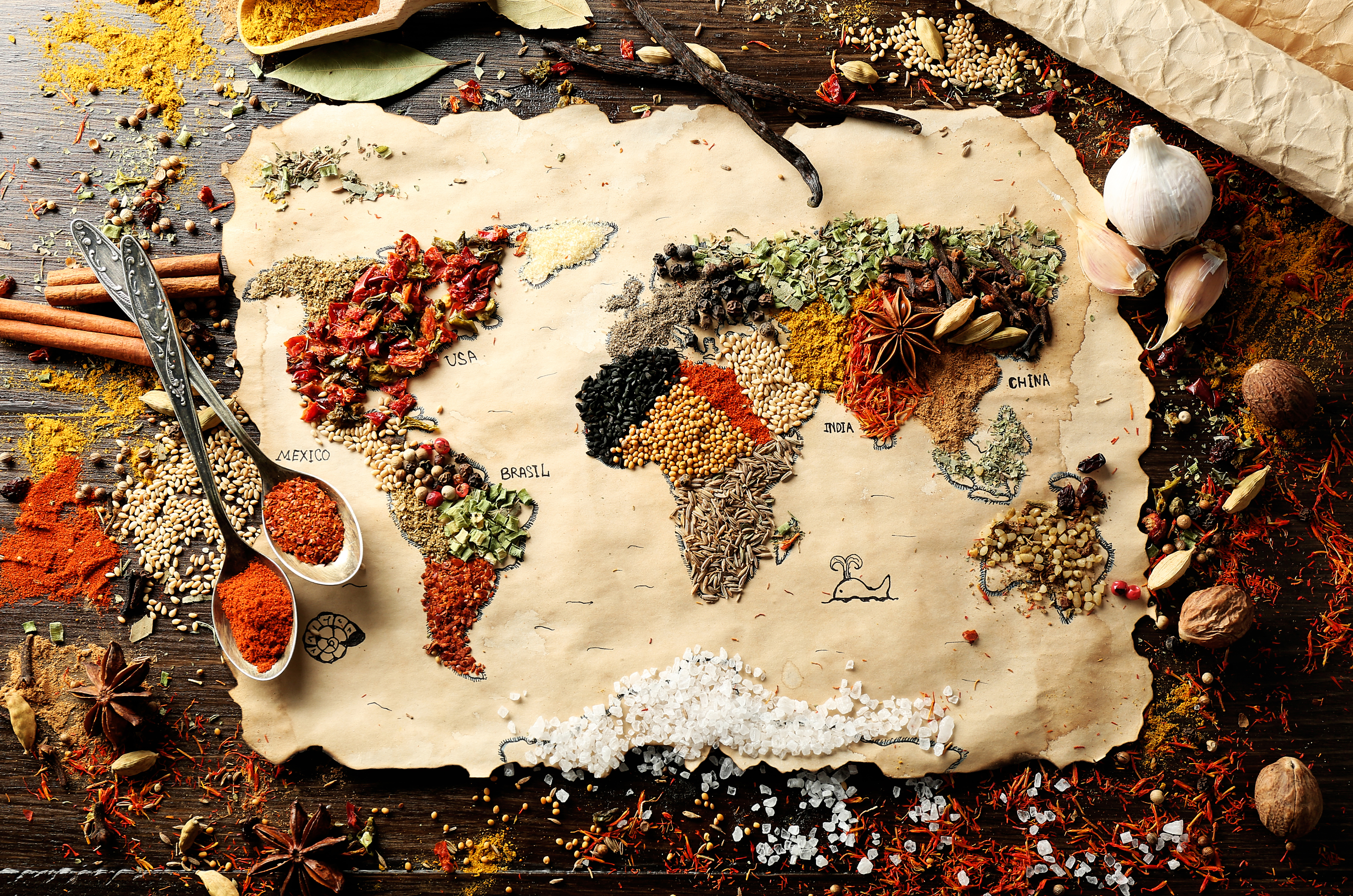 Spices Still Life World Map 5000x3313