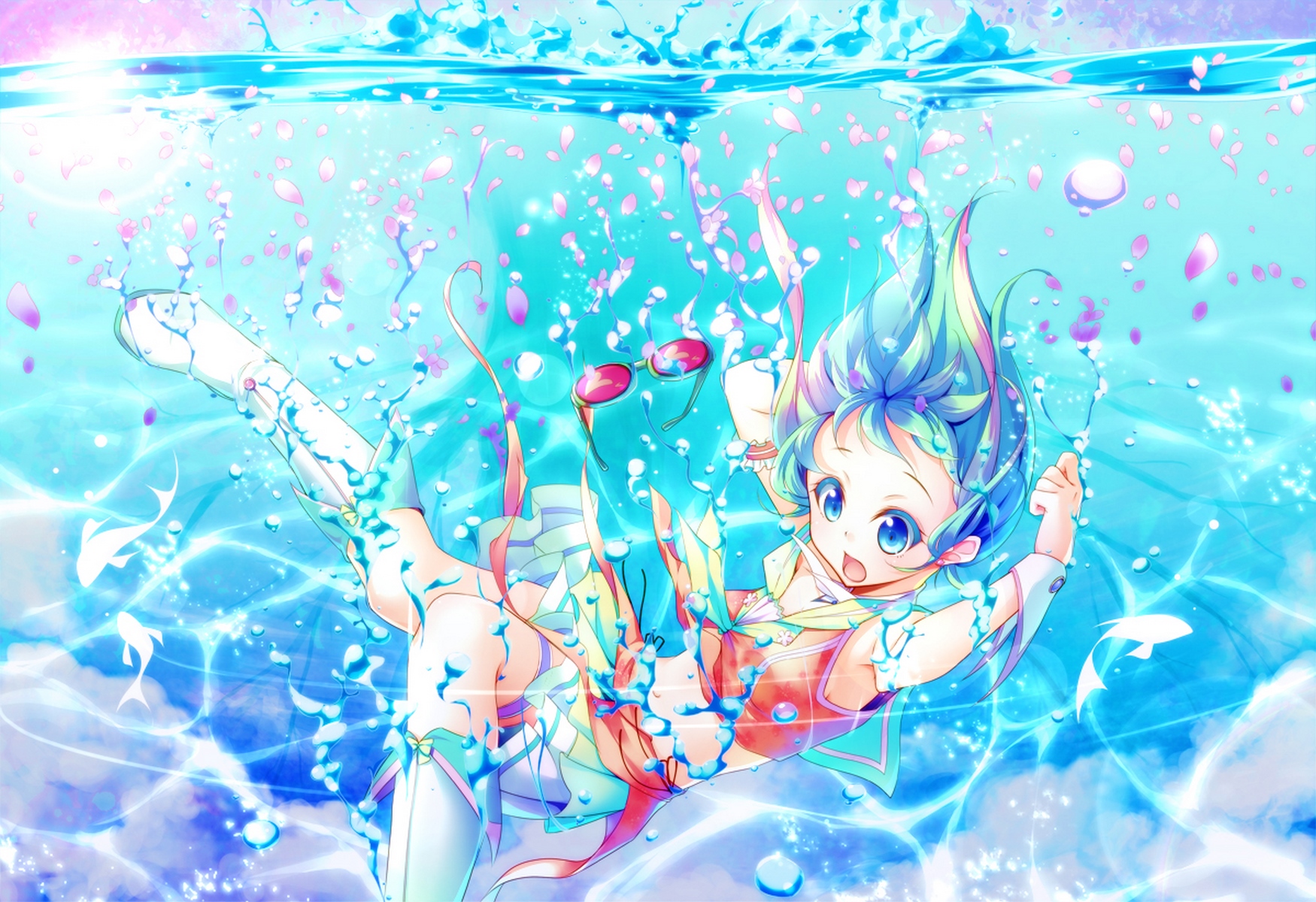 Bubble Gumi Vocaloid Glasses Petal Short Hair Underwater Water 1750x1200