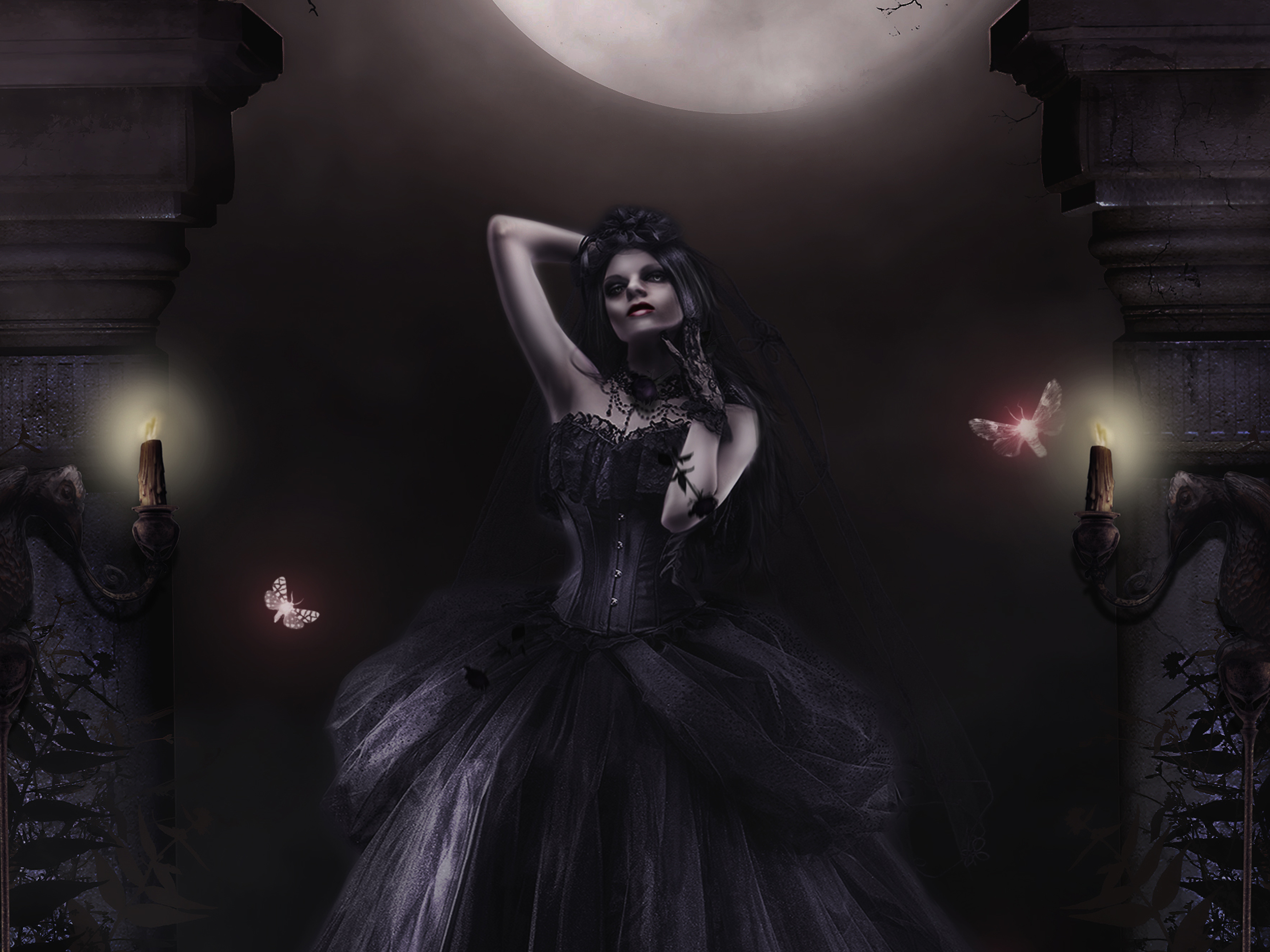 Candle Dark Fantasy Girl Gothic Moon Woman 4000x3000