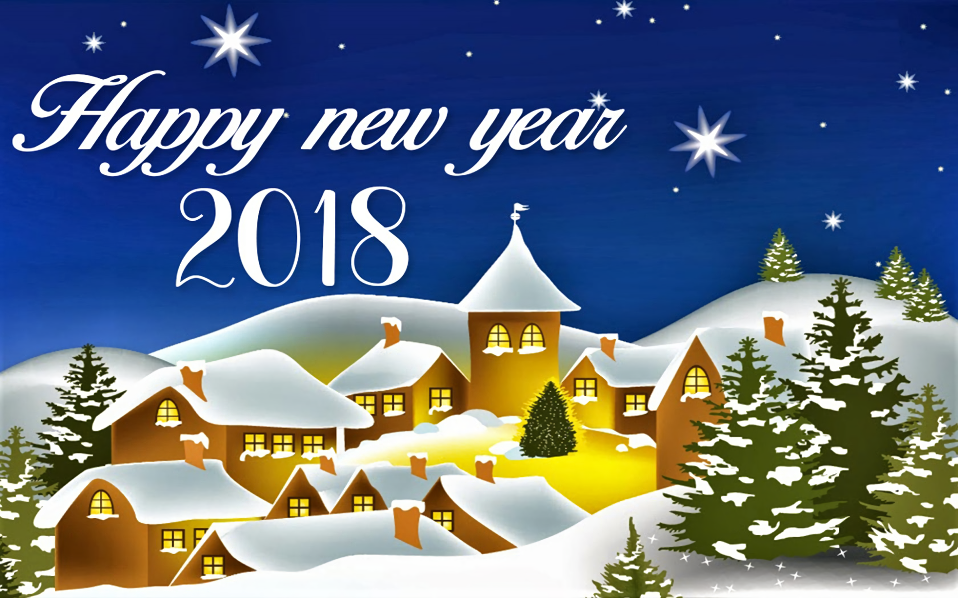 Happy New Year Holiday New Year New Year 2018 Snow Village Winter 1920x1200