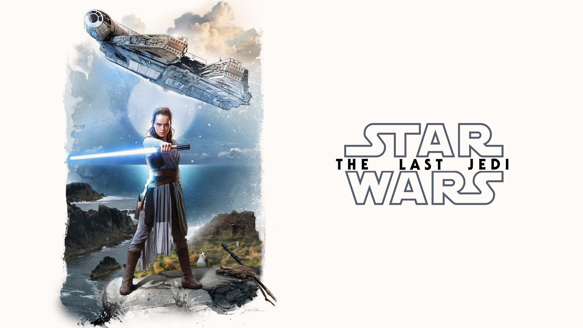 Daisy Ridley Lightsaber Millennium Falcon Porg Star Wars Rey Star Wars Star Wars Star Wars The Last  1920x1080