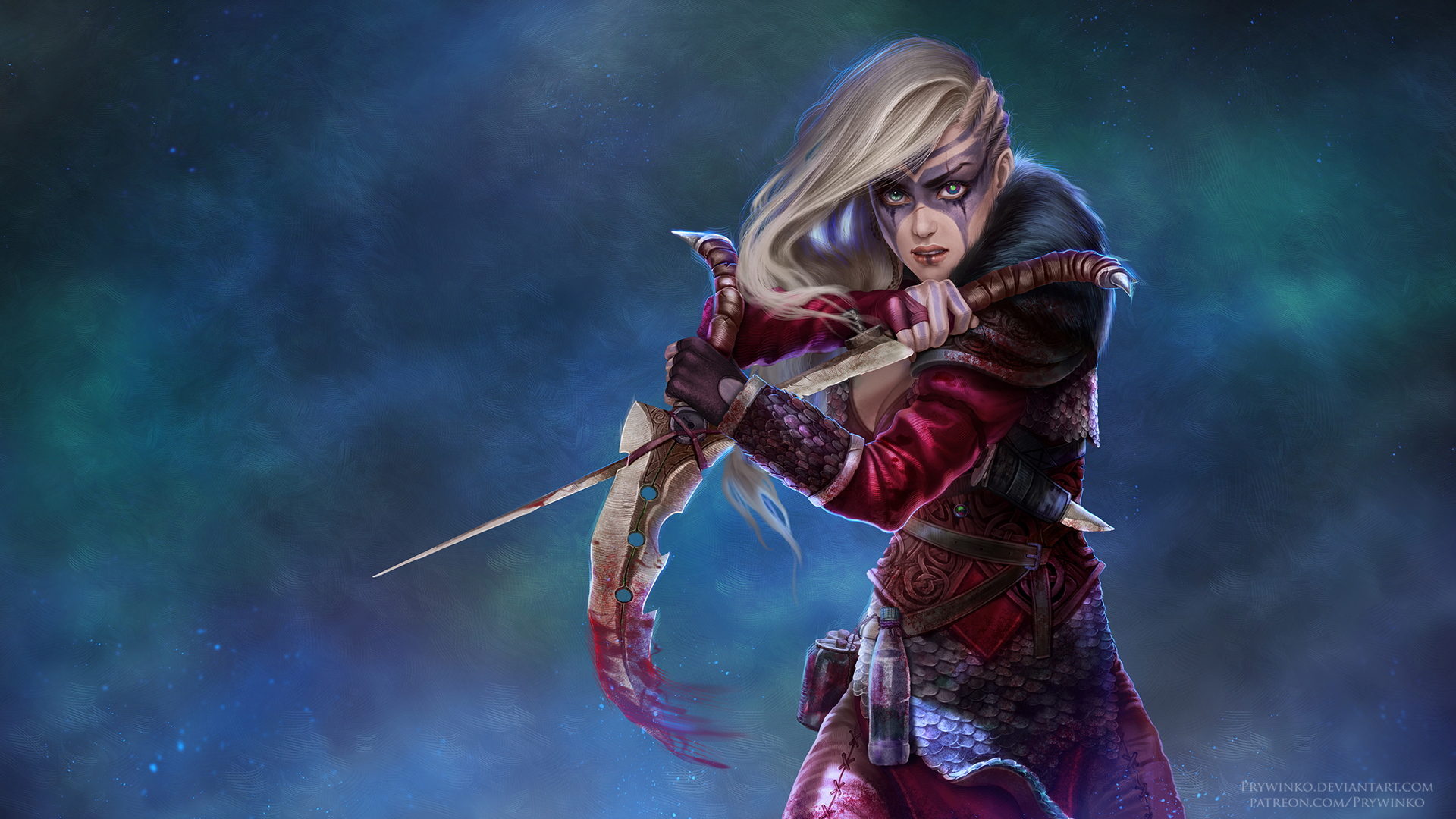 Blonde Dagger Girl Heterochromia Viking Woman Warrior 1920x1080