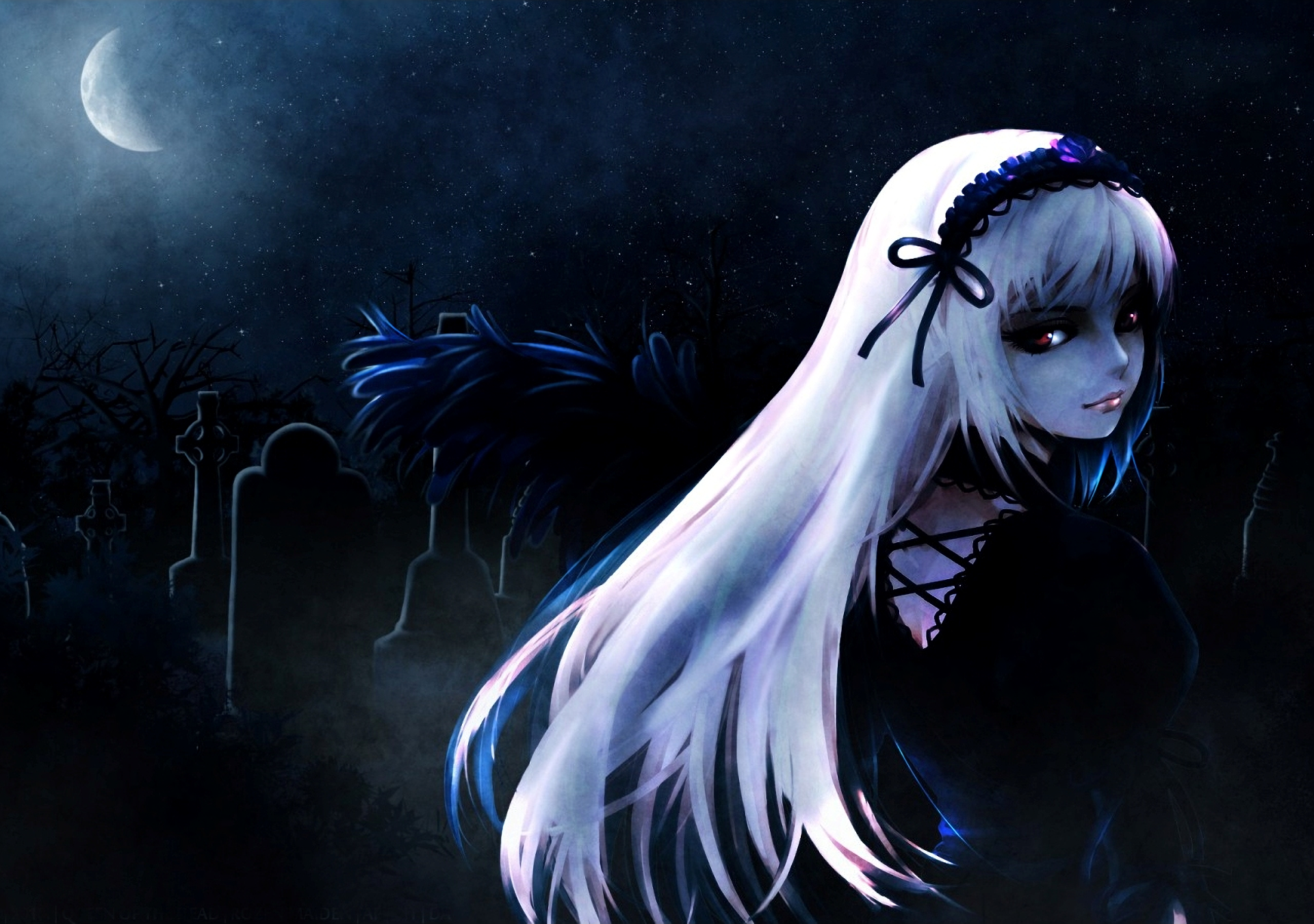 Anime Cemetery Girl Gothic Night Suigintou Rozen Maiden White Hair 1920x1350