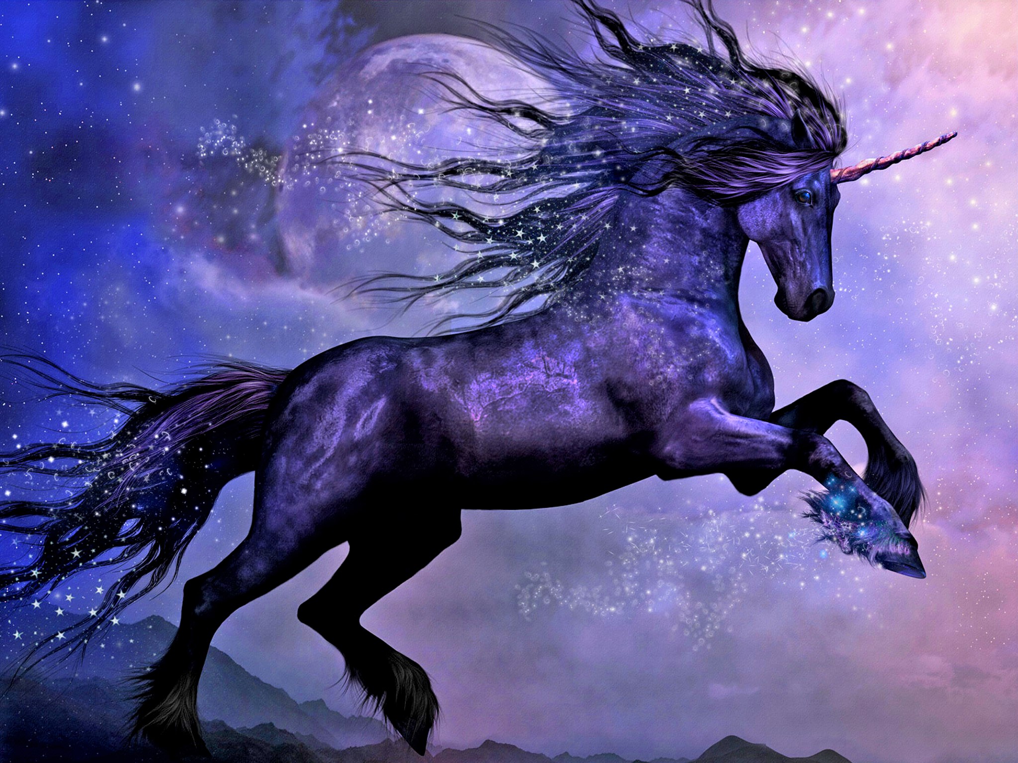Black Fantasy Moon Night Unicorn 2048x1536