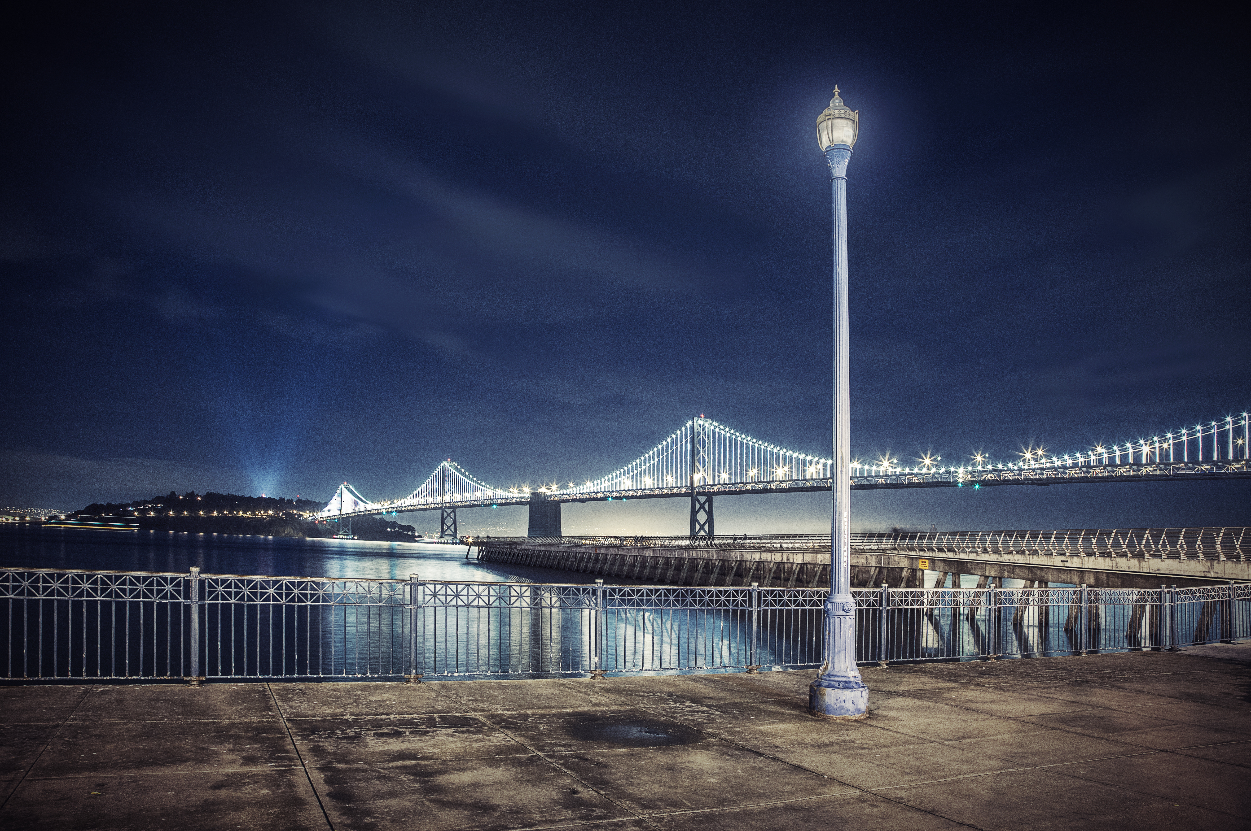 Bay Bridge Bridge California Lamp Post Light Night Pier San Francisco 5289x3515