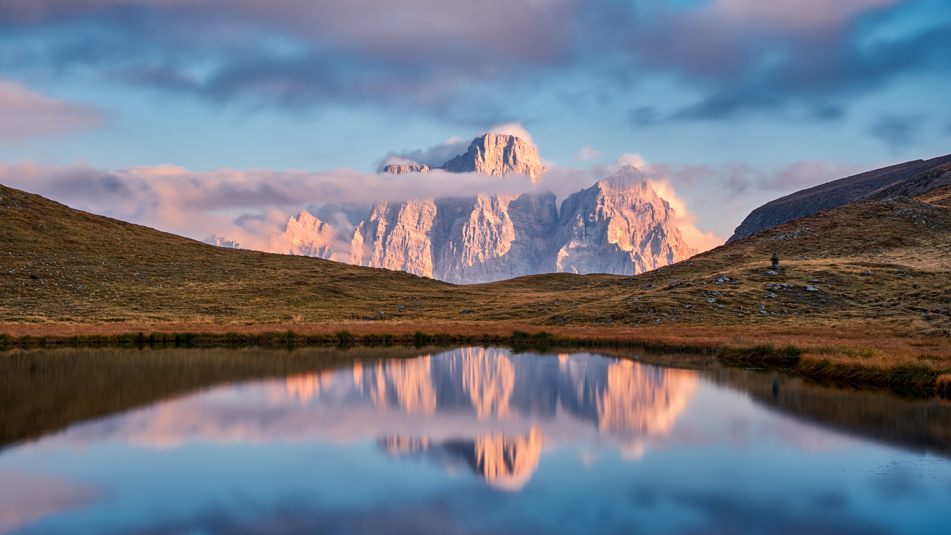 Nature Landscape Clouds Lake Water Mountains Hills Rocks Sky Dolomites Mountains Italy 1920x1080