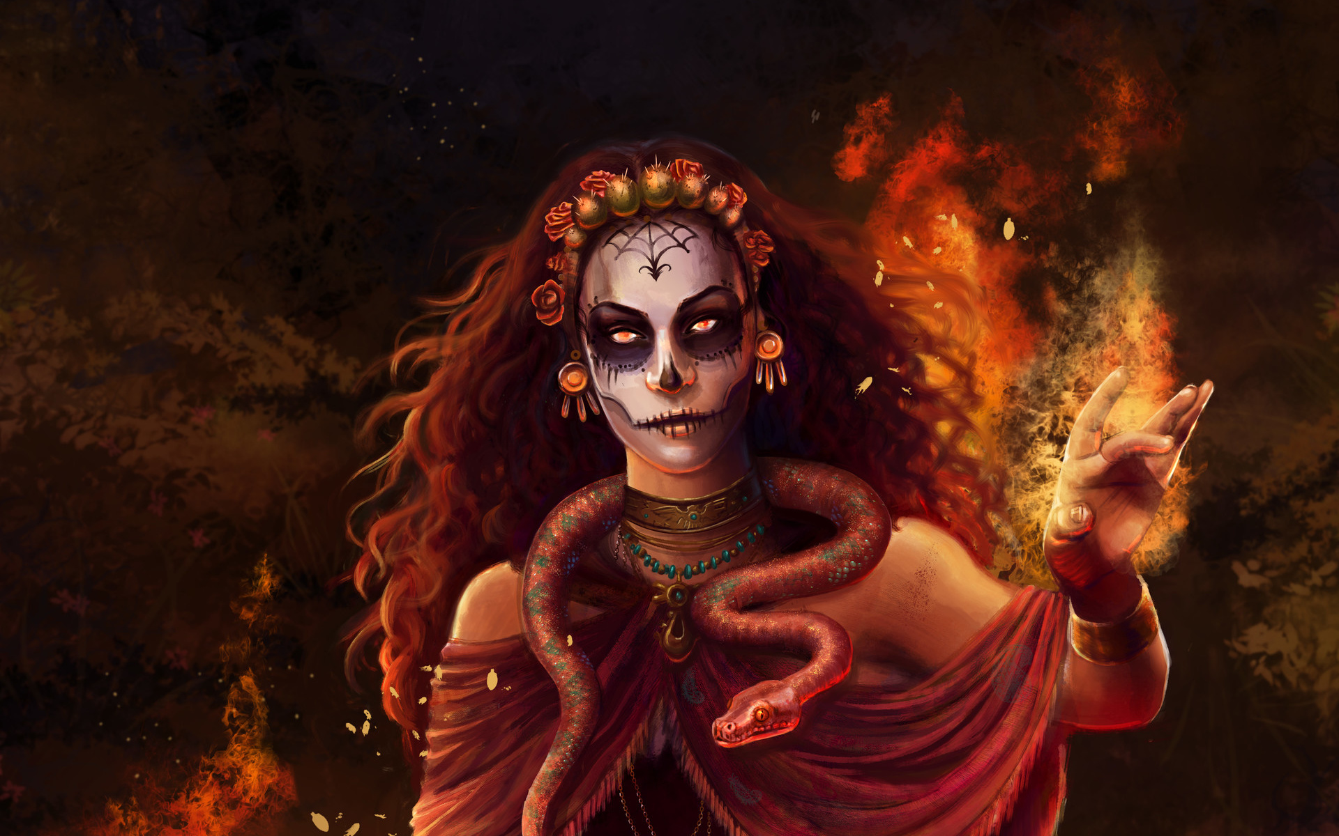 Girl Magic Snake Sugar Skull Witch Woman 1920x1200