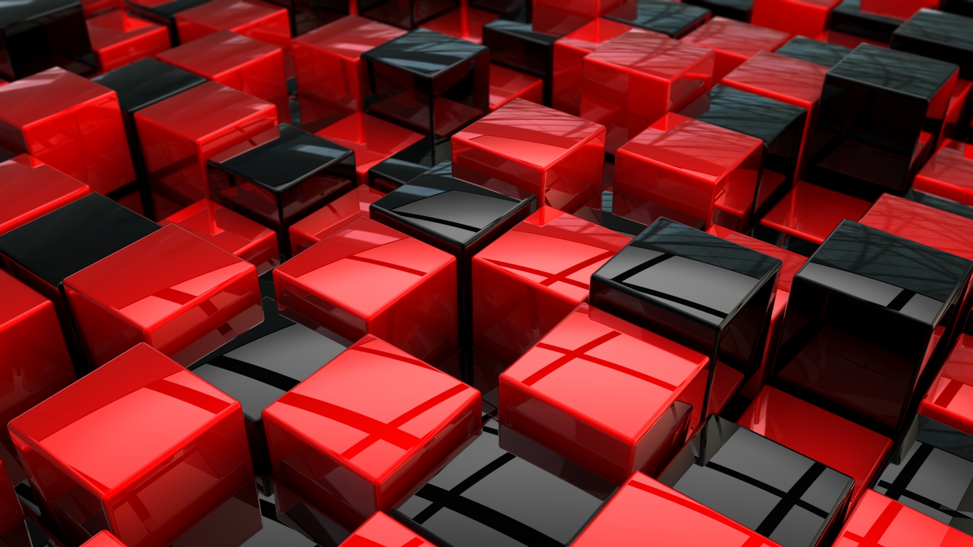 3d Abstract Black Colors Cube Digital Art Geometry Red 1920x1080