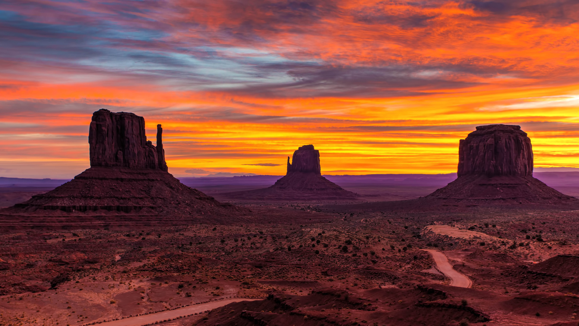 Nature Landscape Clouds Sky Road Mountains Plants Monument Valley USA Arizona 1920x1080