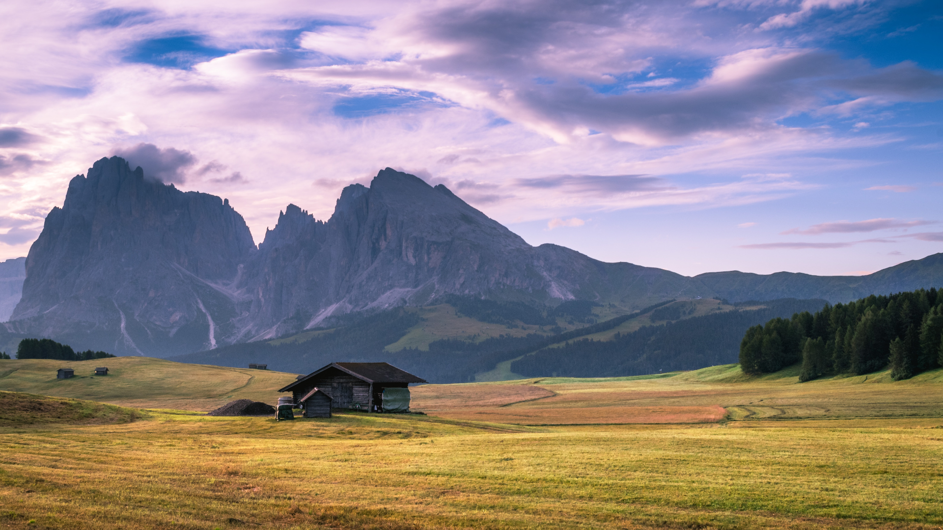 Nature Landscape Mountains Clouds Sky House Grass Field Trees Far View South Tyrol Italy 1920x1080