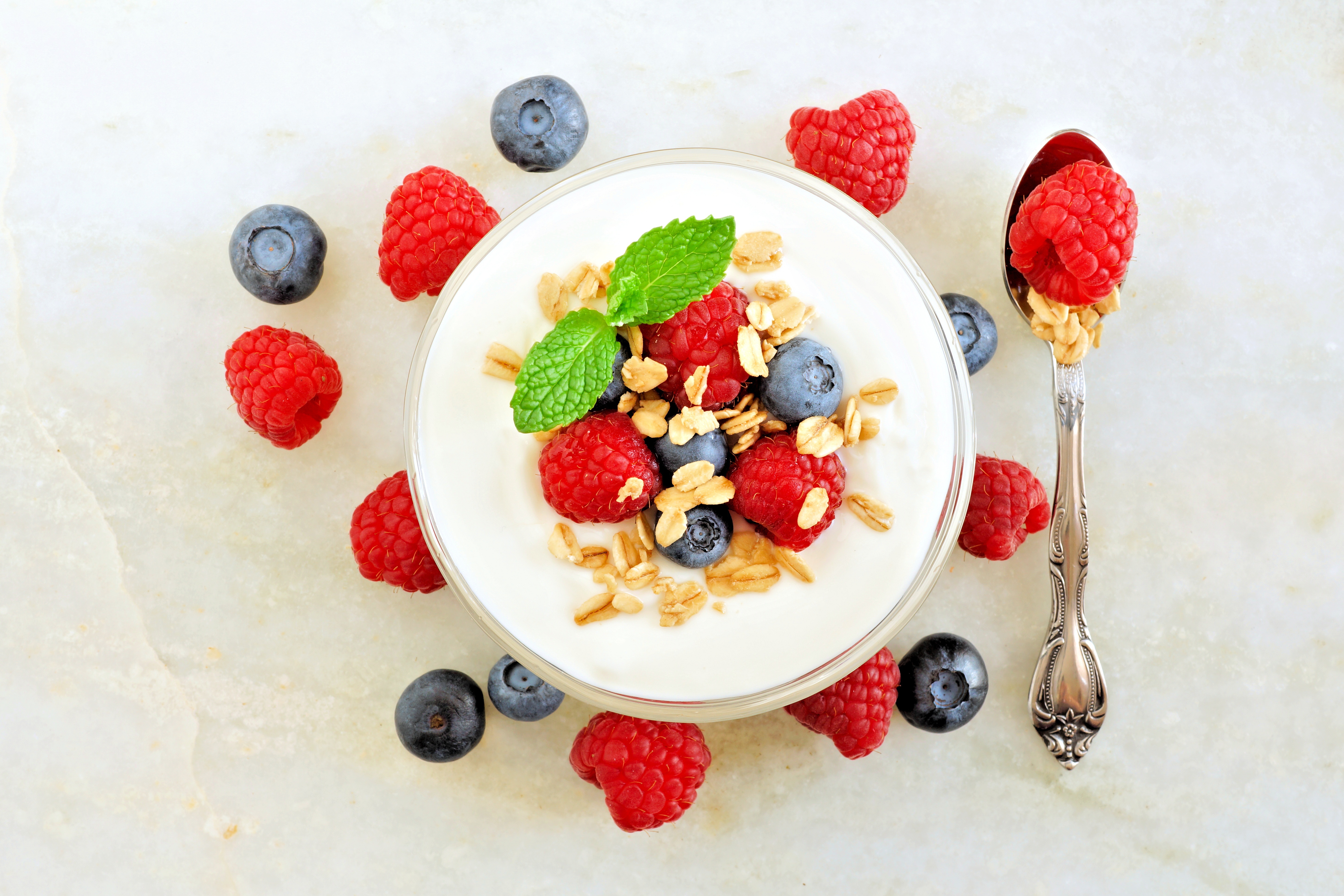 Berry Blueberry Breakfast Fruit Muesli Raspberry Yogurt 5766x3844