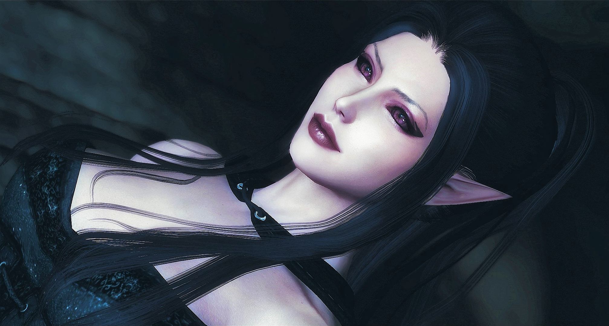 Black Hair Elf Fantasy Girl Skyrim Vampire Woman 2015x1080