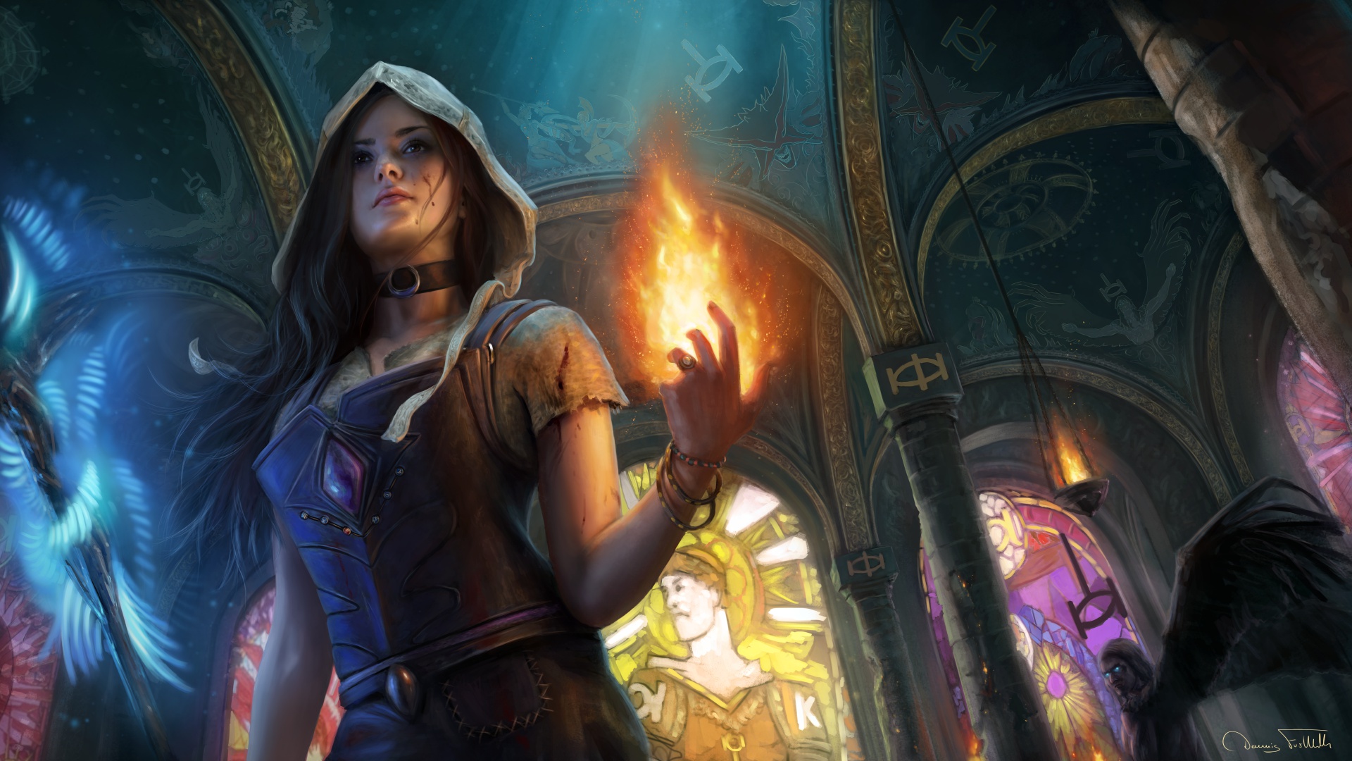 Flame Girl Hood Long Hair Magic Path Of Exile Witch 1920x1080