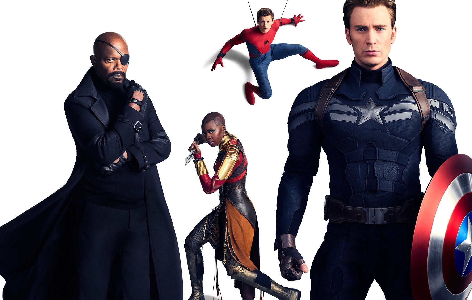 Avengers Infinity War Captain America Chris Evans Danai Gurira Nick Fury Okoye Marvel Comics Samuel  2000x1270