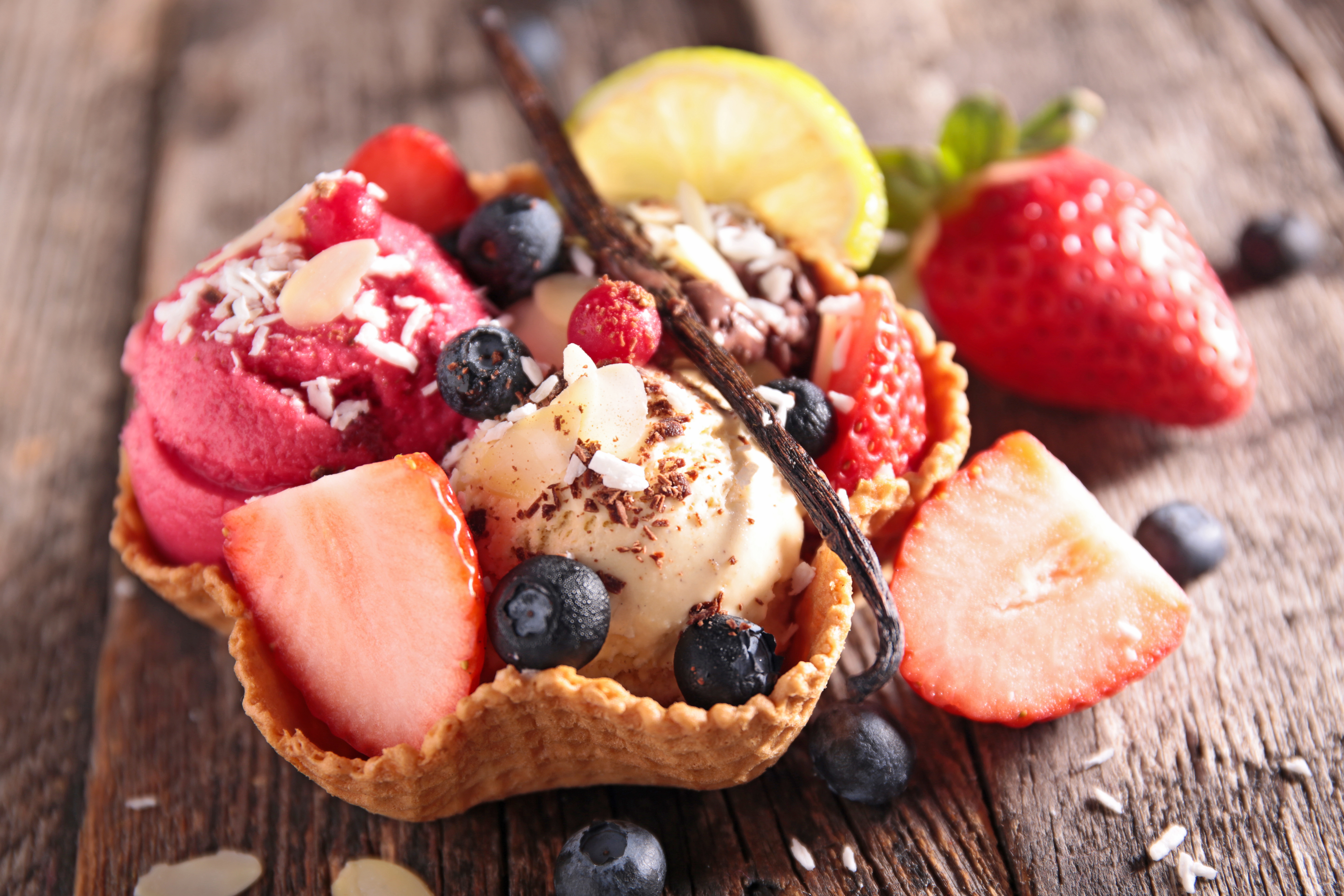 Berry Fruit Ice Cream Waffle Cone 8000x5333