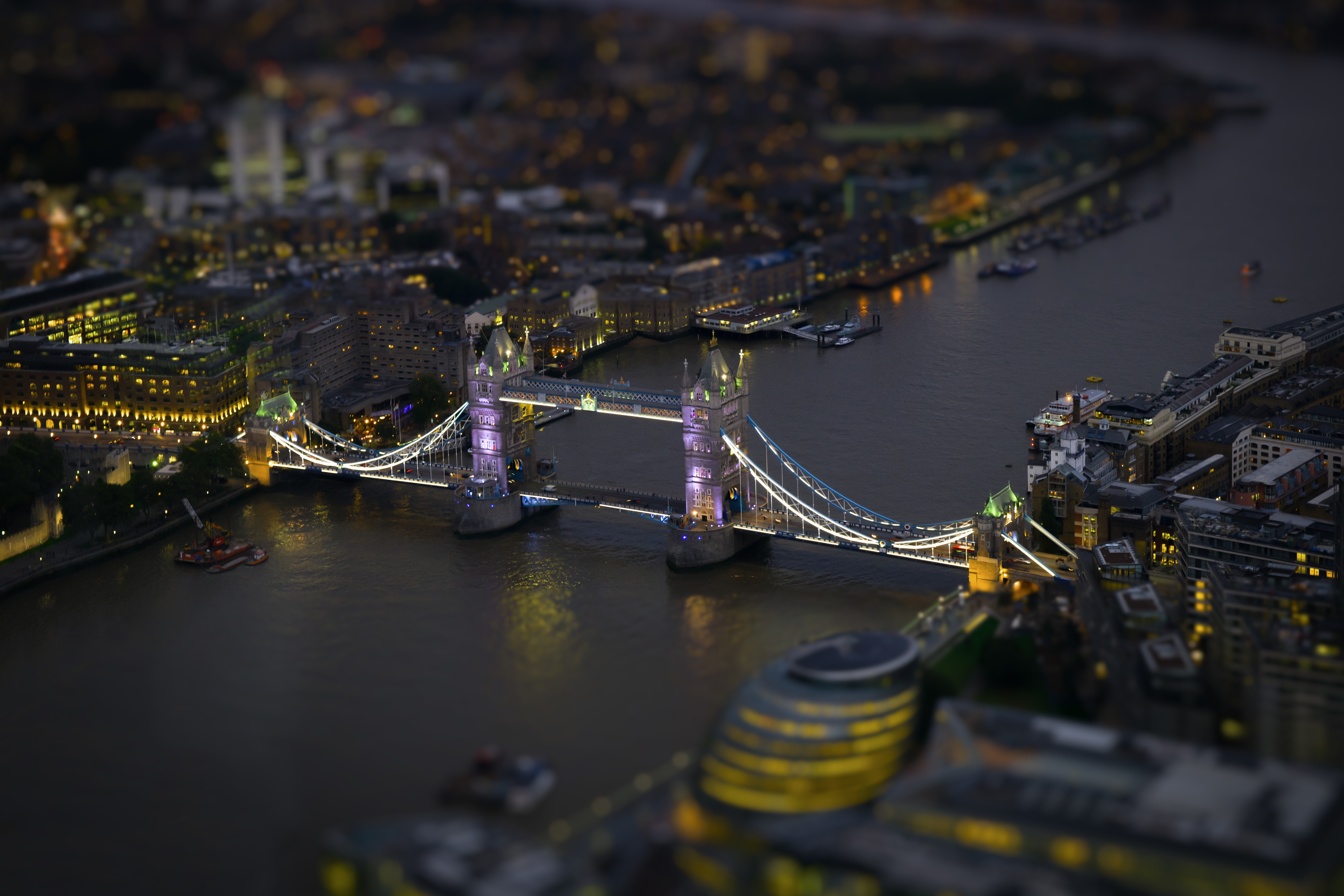 City London Night River Tilt Shift Tower Bridge United Kingdom 6343x4229
