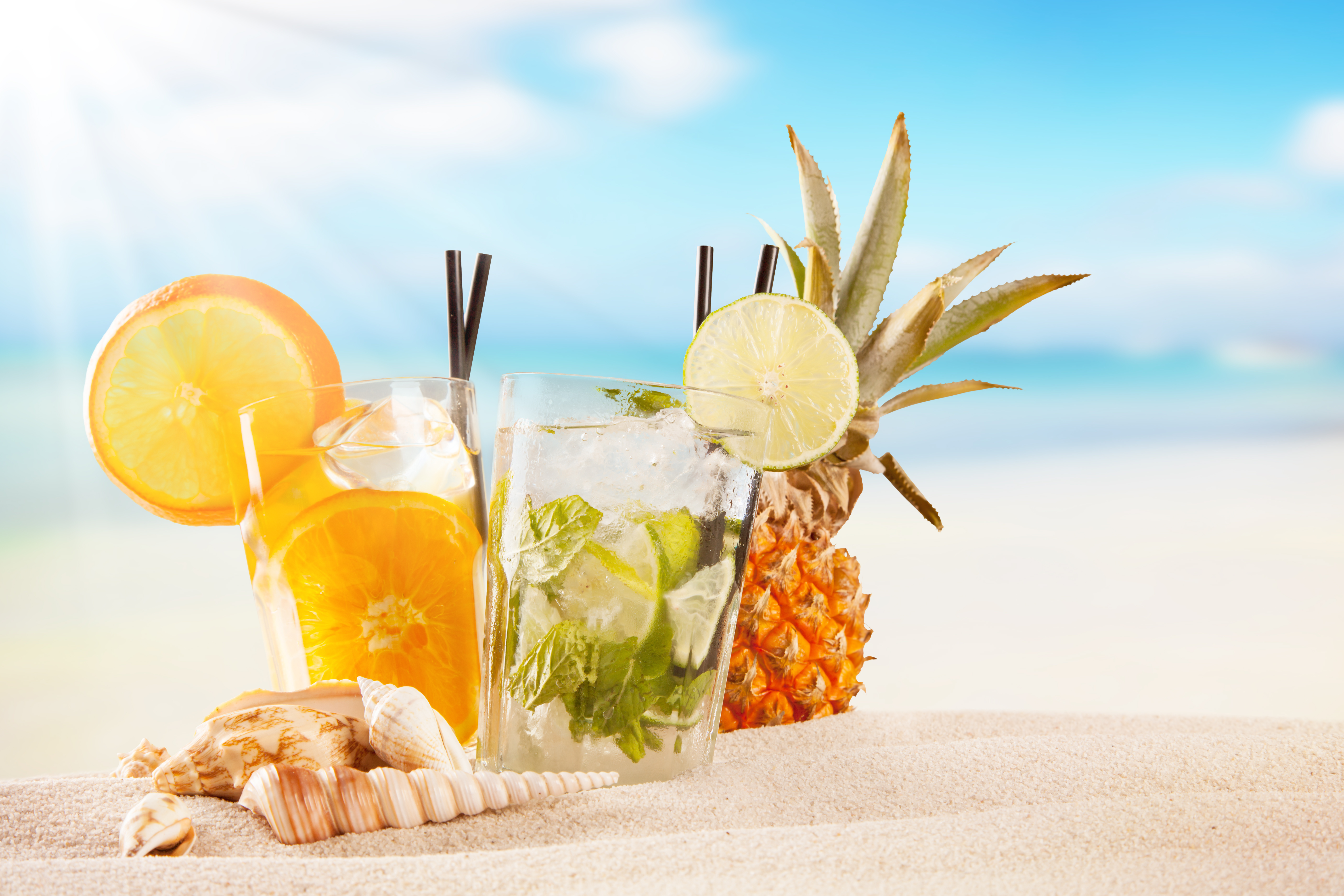 Cocktail Drink Fruit Glass Sand Shell Summer 5616x3744