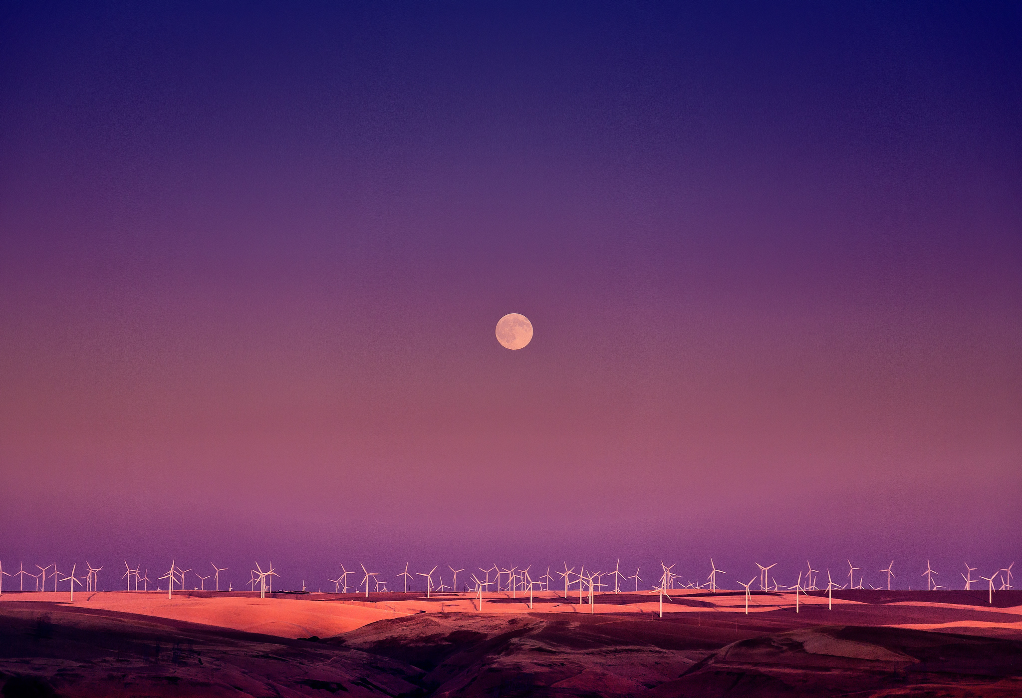 Moon Purple Sky Wind Turbine 2048x1399