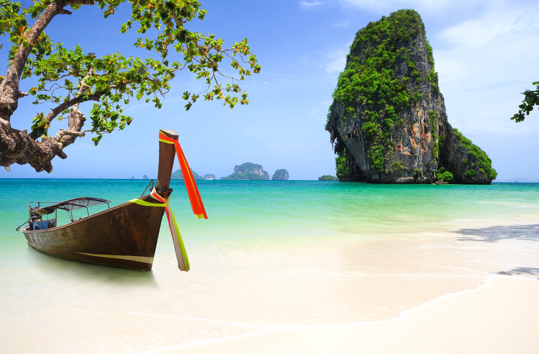 Beach Boat Cliff Lagoon Phuket Sand Thailand Tropics 2048x1345