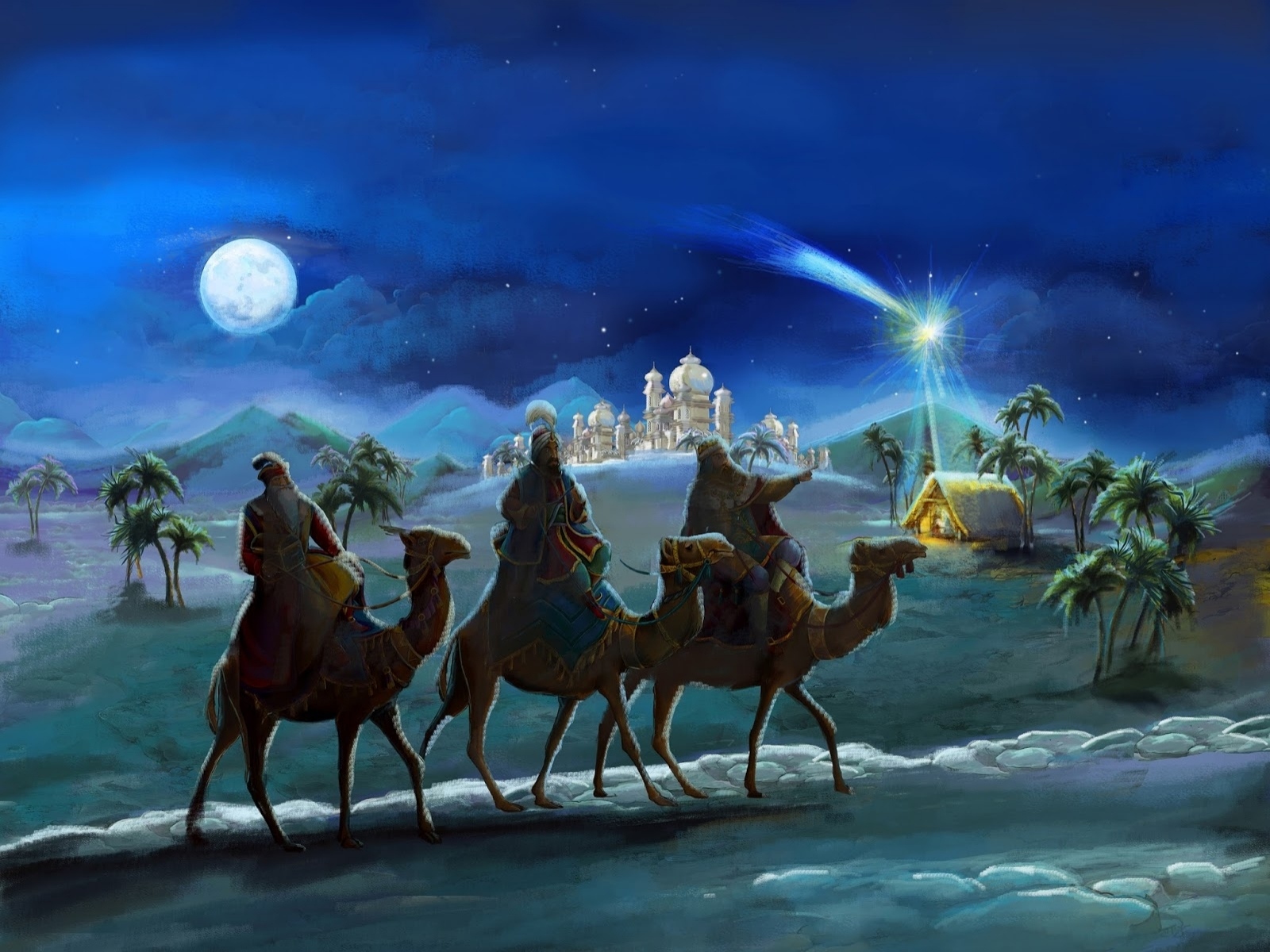 Camel Christmas Desert Moon Night Palace Star The Three Wise Men 1600x1200